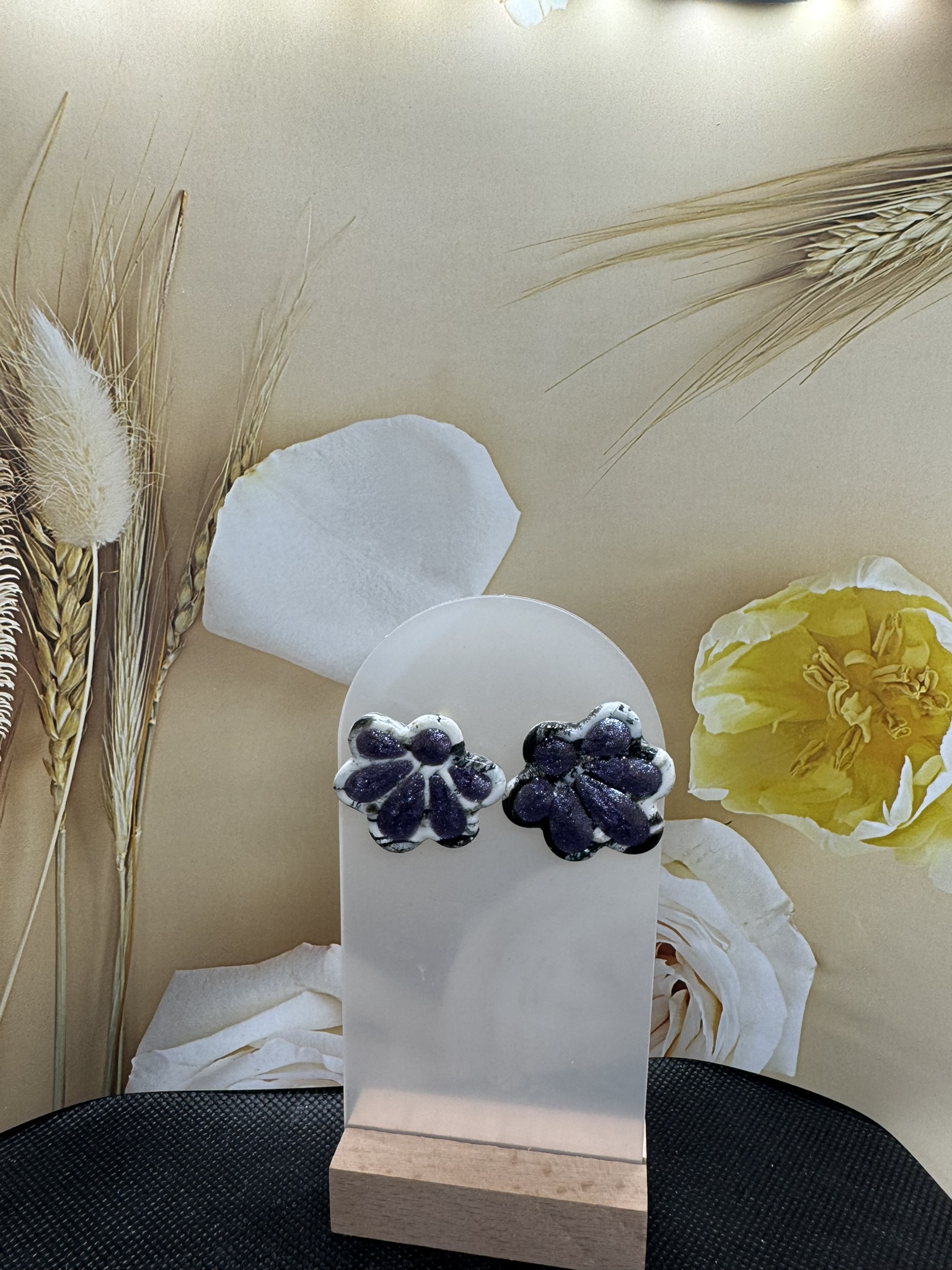Flower-shape with Purple Resin Earrings