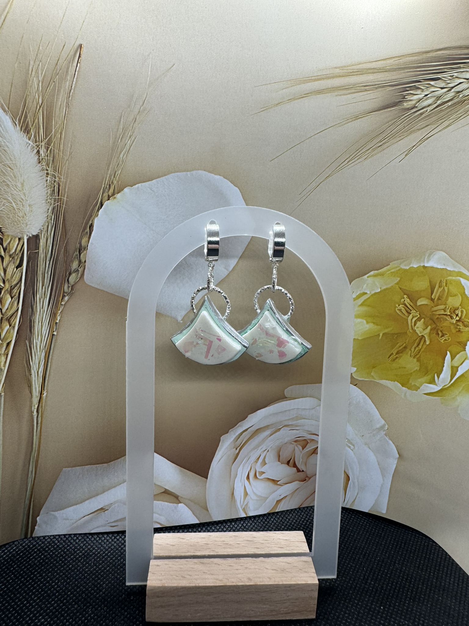 Faux Opal with Double Circle Huggee Earring