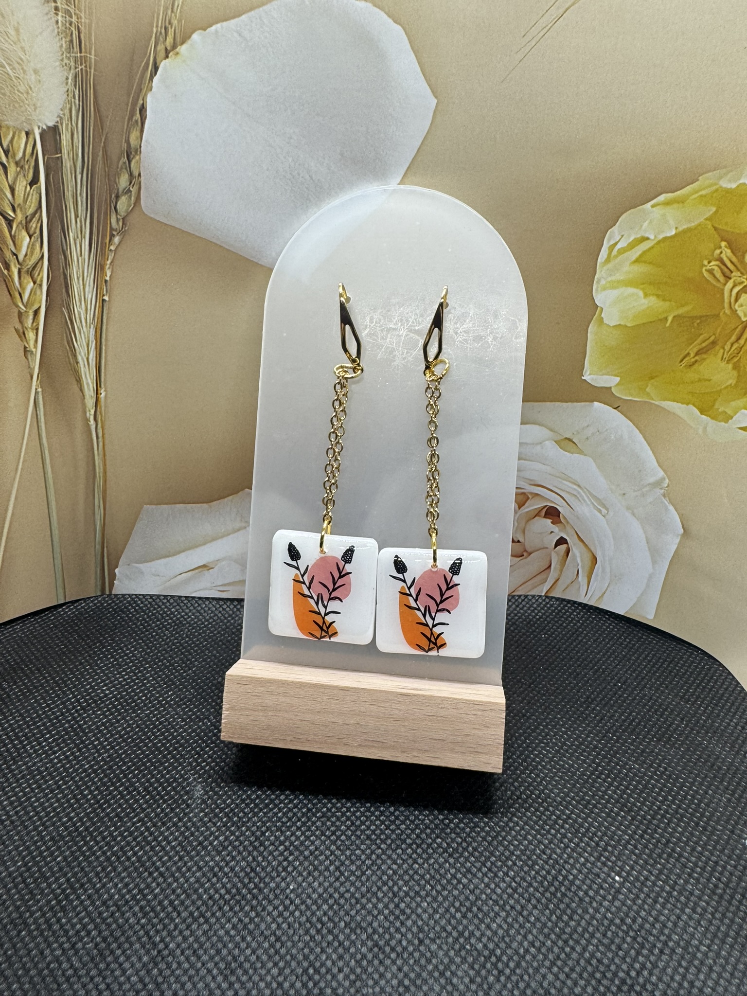 Contemporary Square florals on chain Dangles