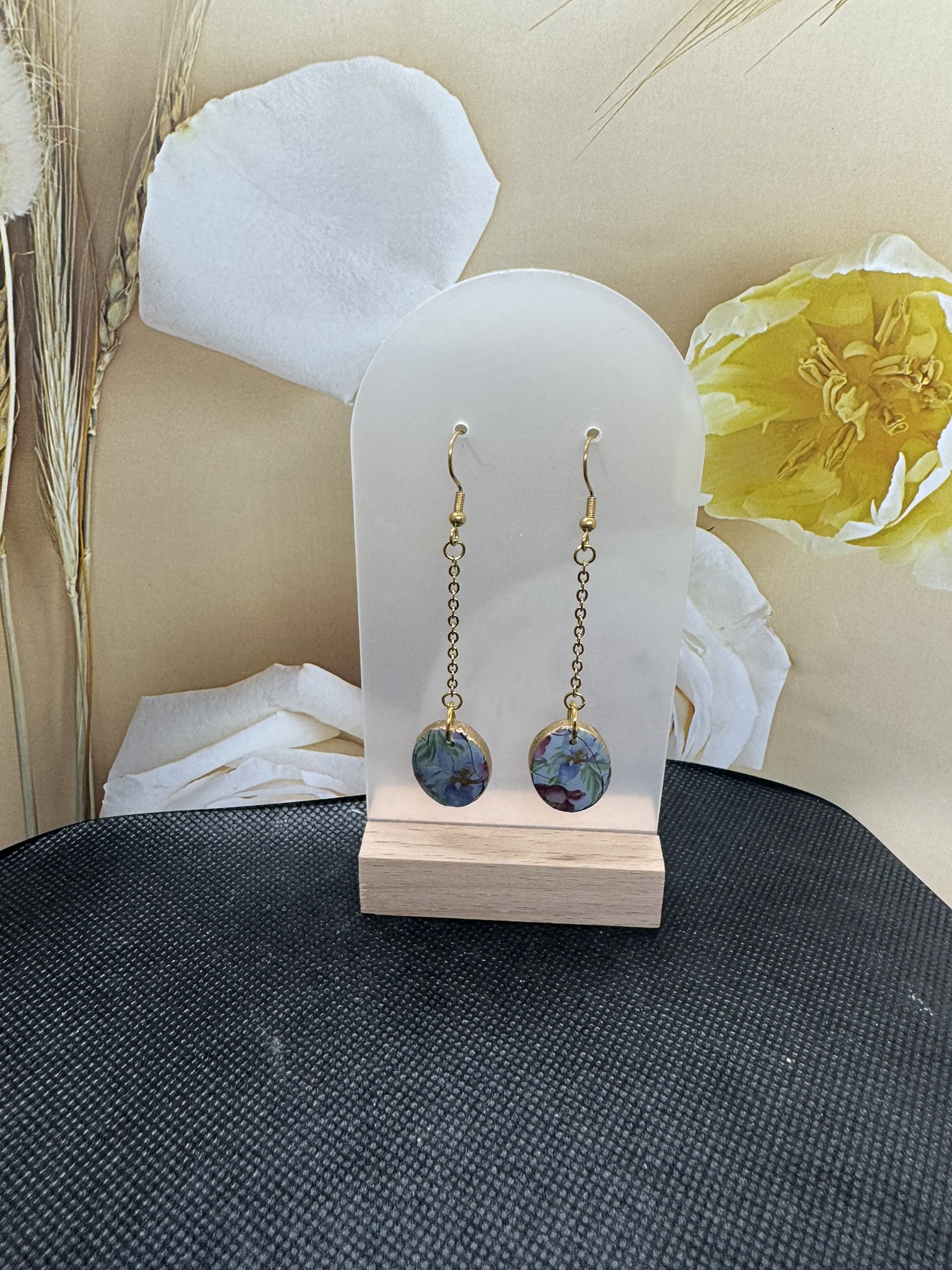 Floral Oval Drop Earrings