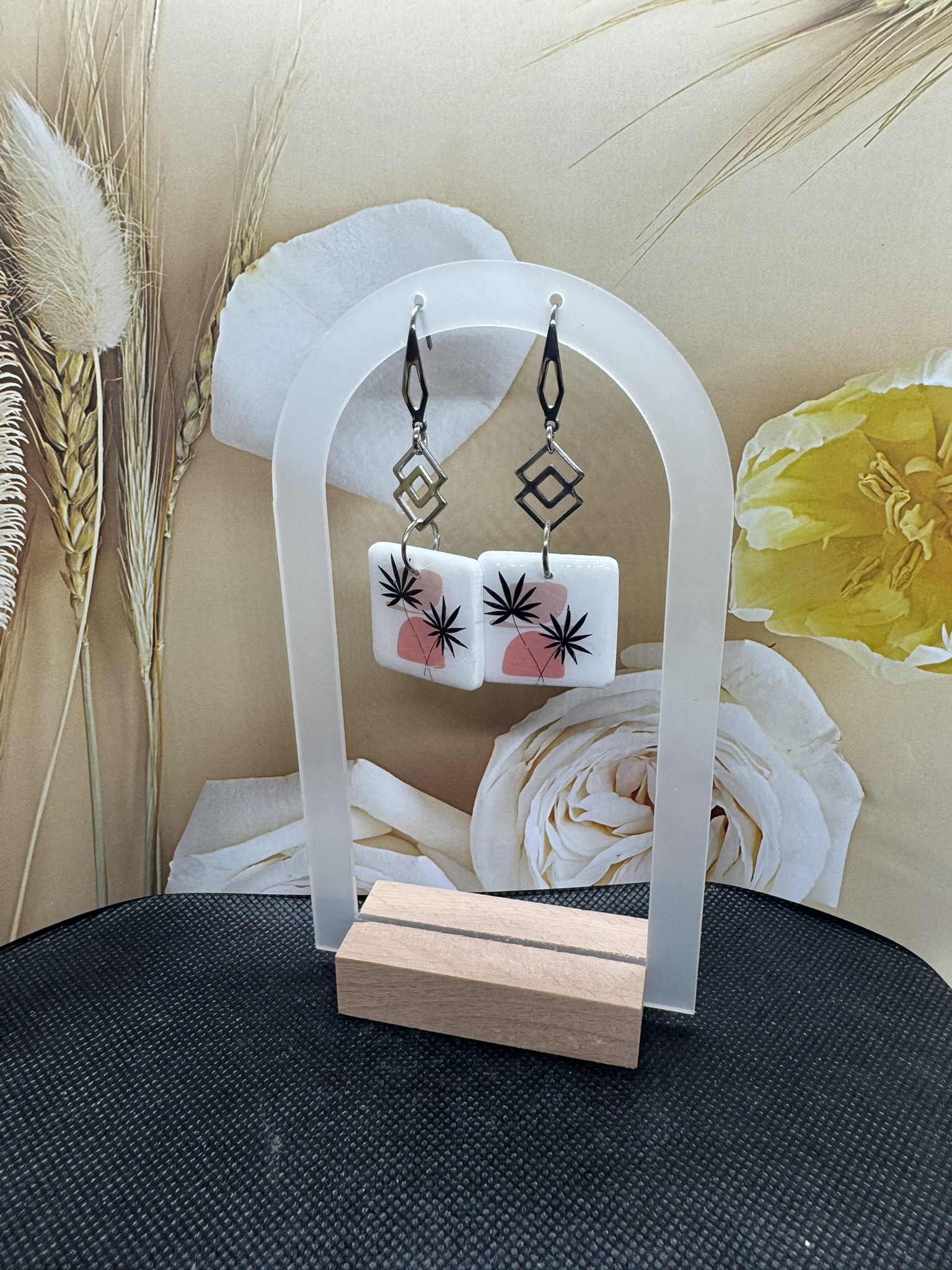 Geometric Clay Floral Earrings
