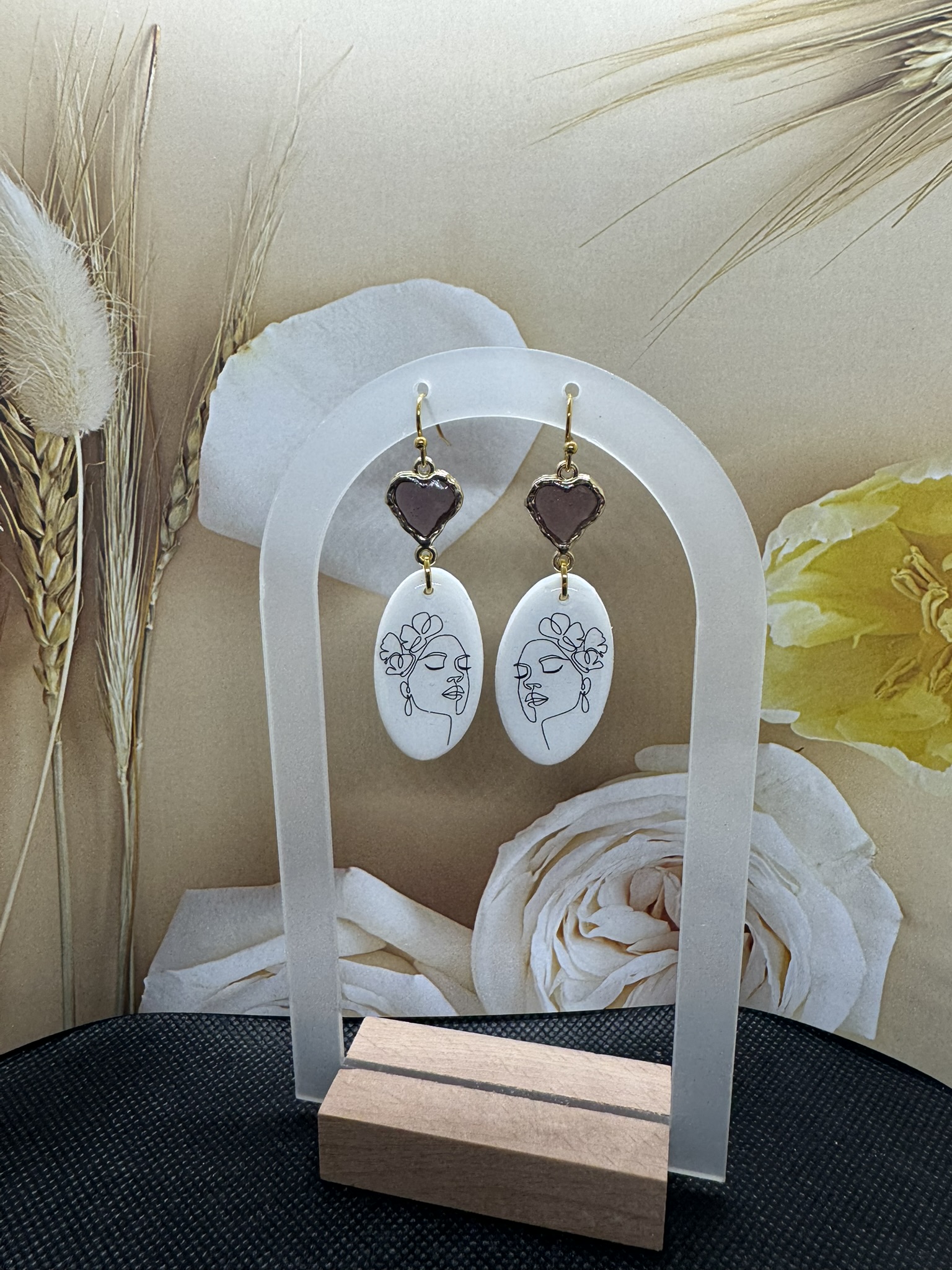 Woman with Flowers on Heart Charm