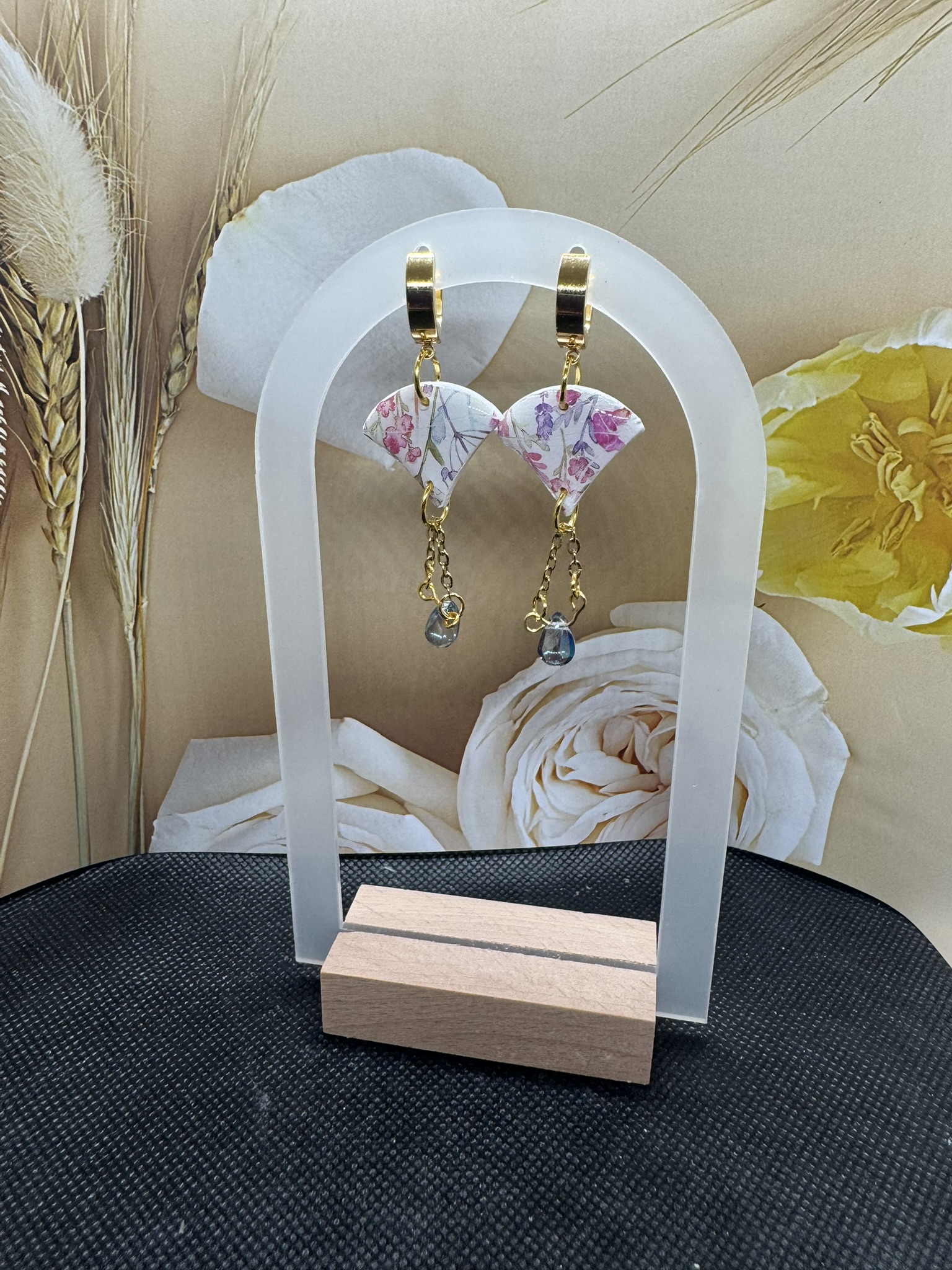 Elegant Floral and Glass Bead Earrings