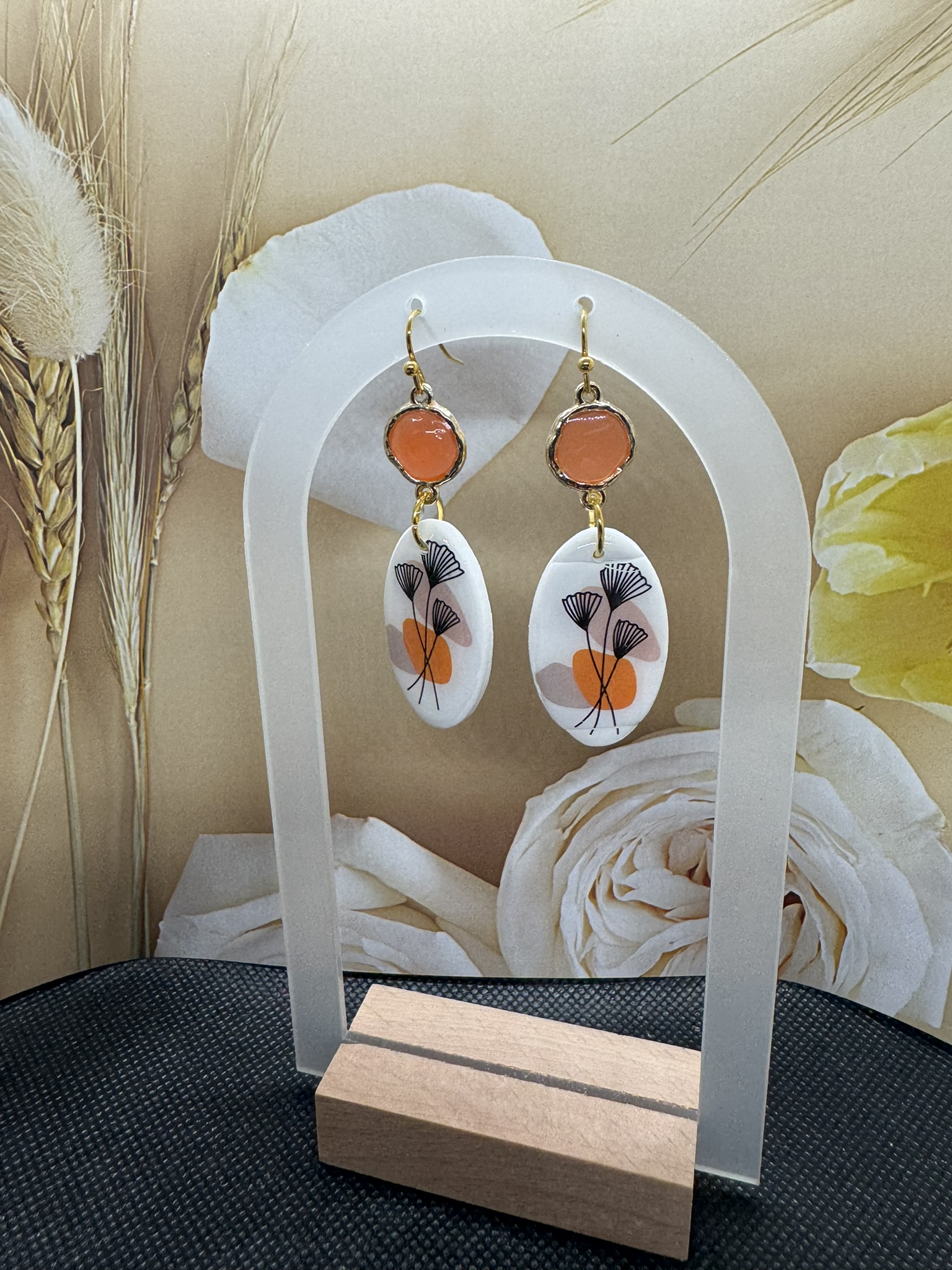 Floral Clay and Resin Dangle Earrings