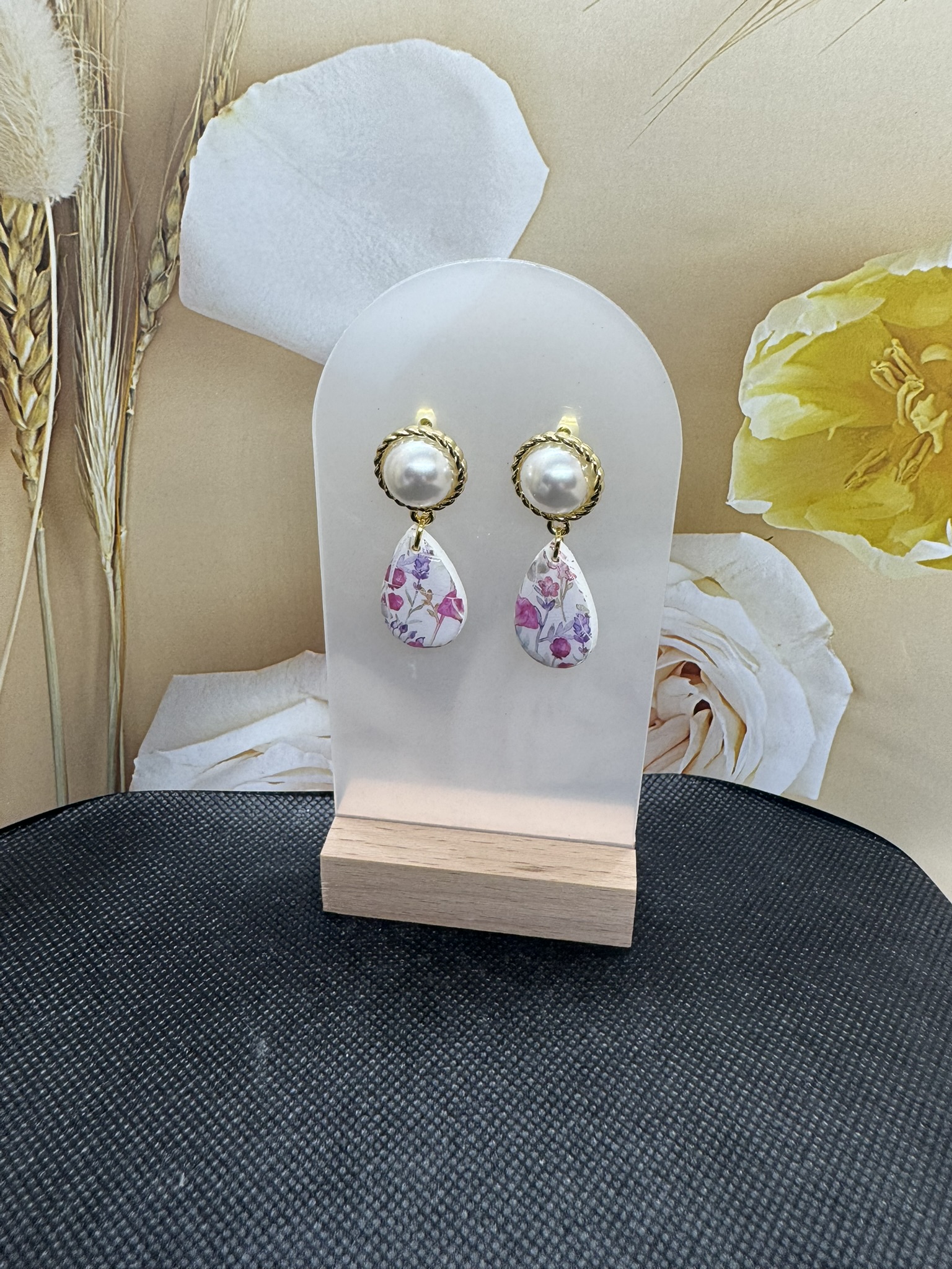 Elegant Floral and Pearl Drop Earrings