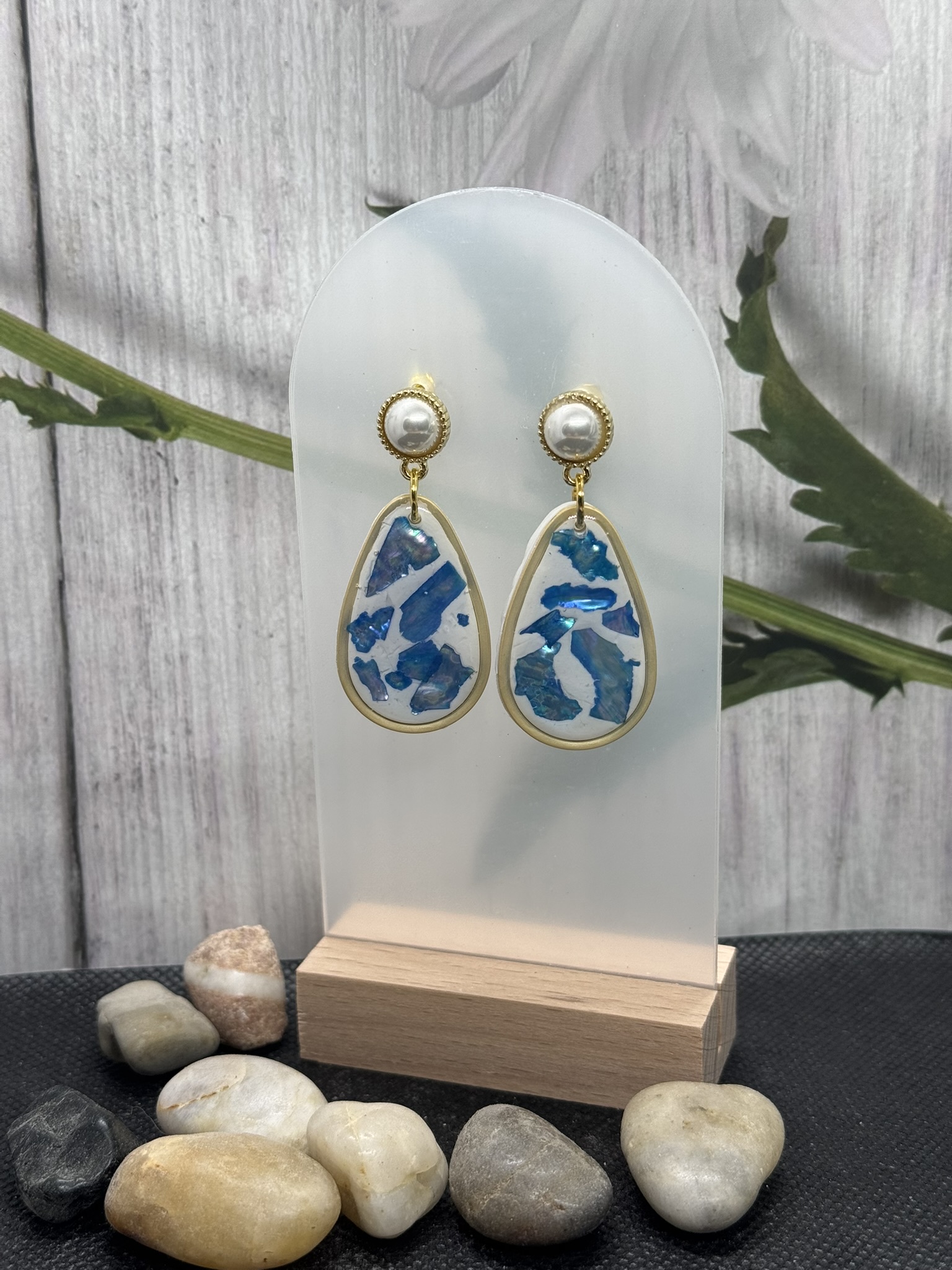 Elegant Blue Abalone and Pearl Earrings