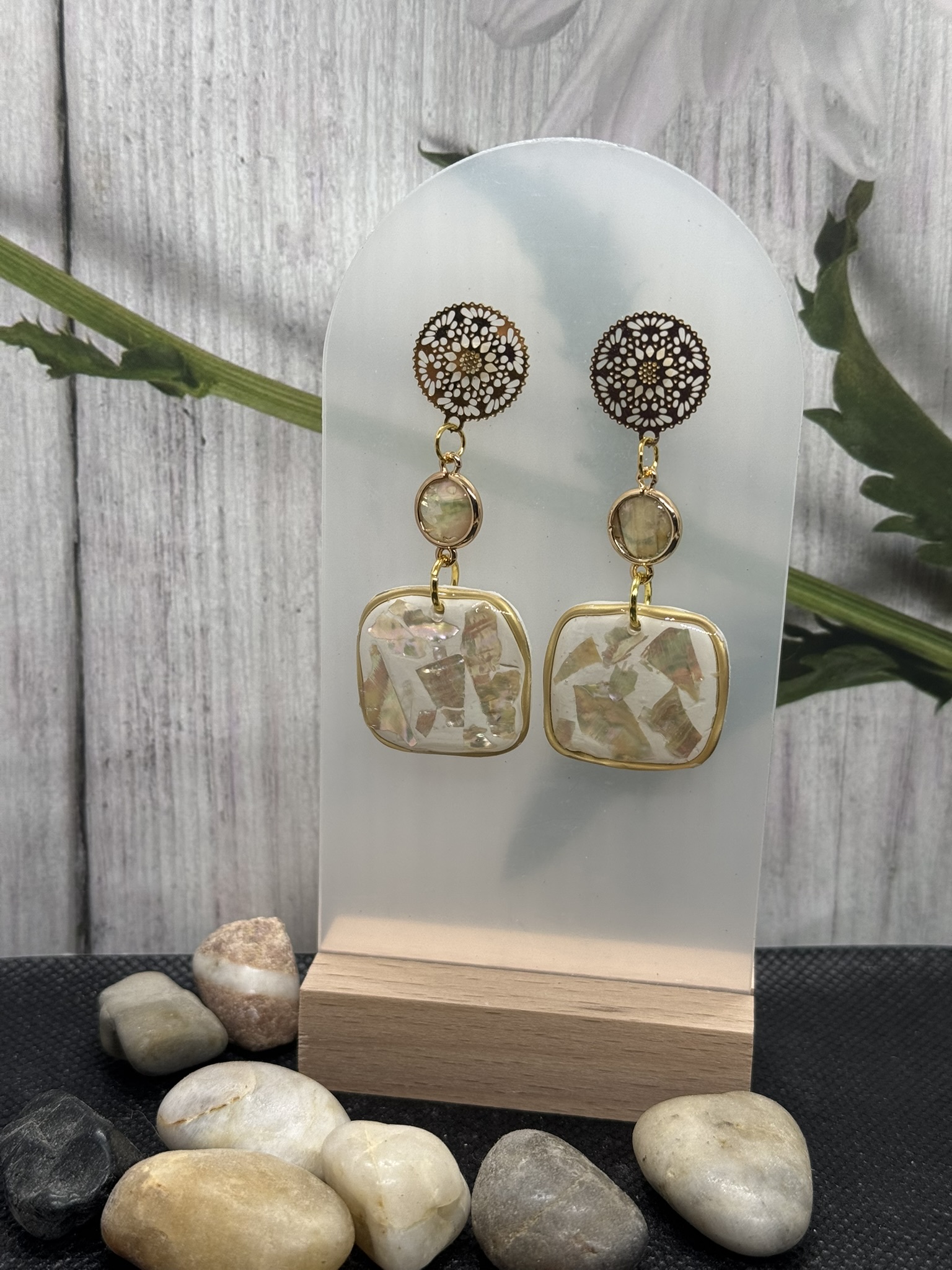  Clay Abalone-Inlaid Earrings