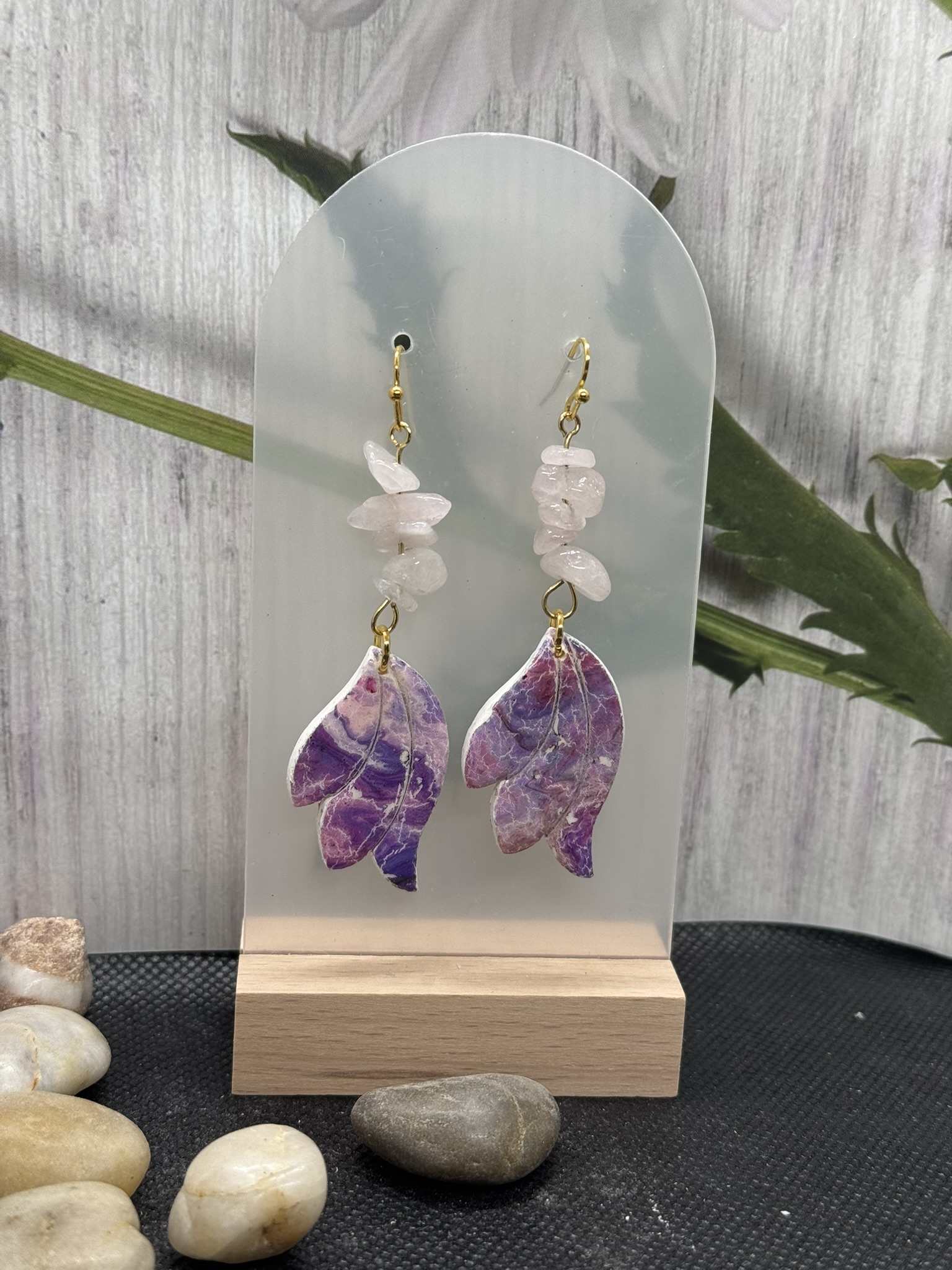 Wing Clay Floral and Gemstone Earrings