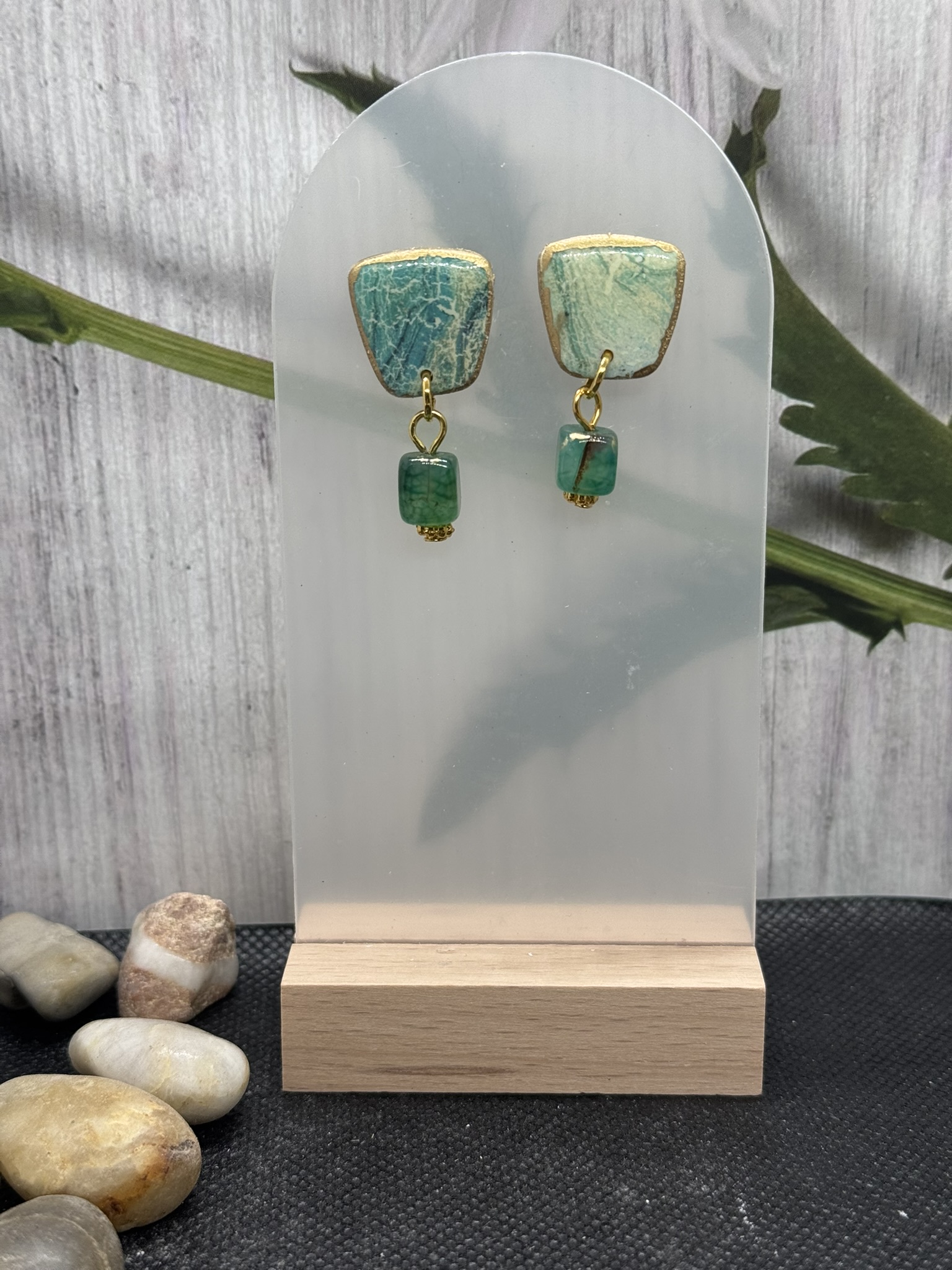 Green-Blue Gemstone Faux Stone Earrings
