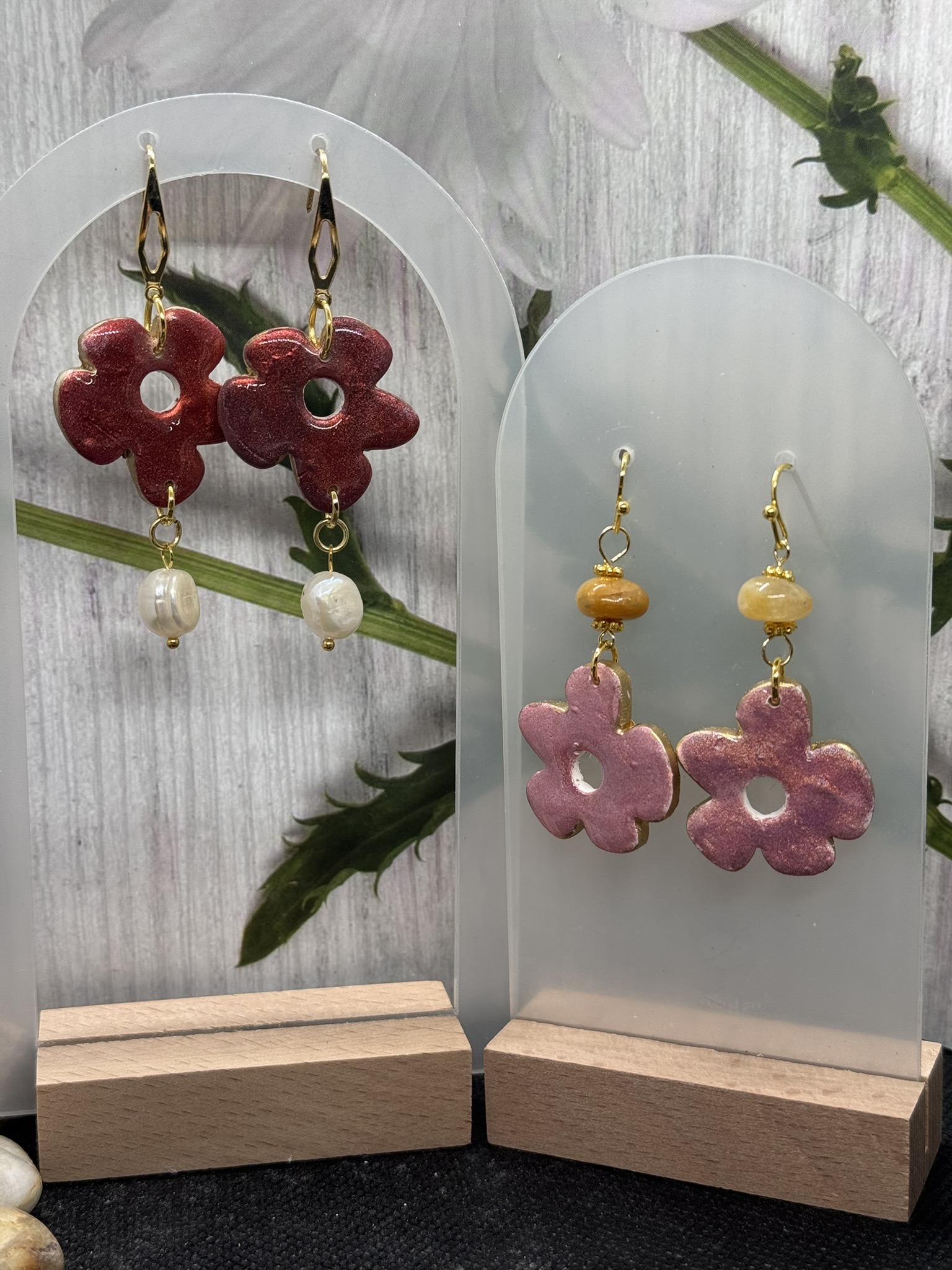 Flower Clay Dangle Earrings