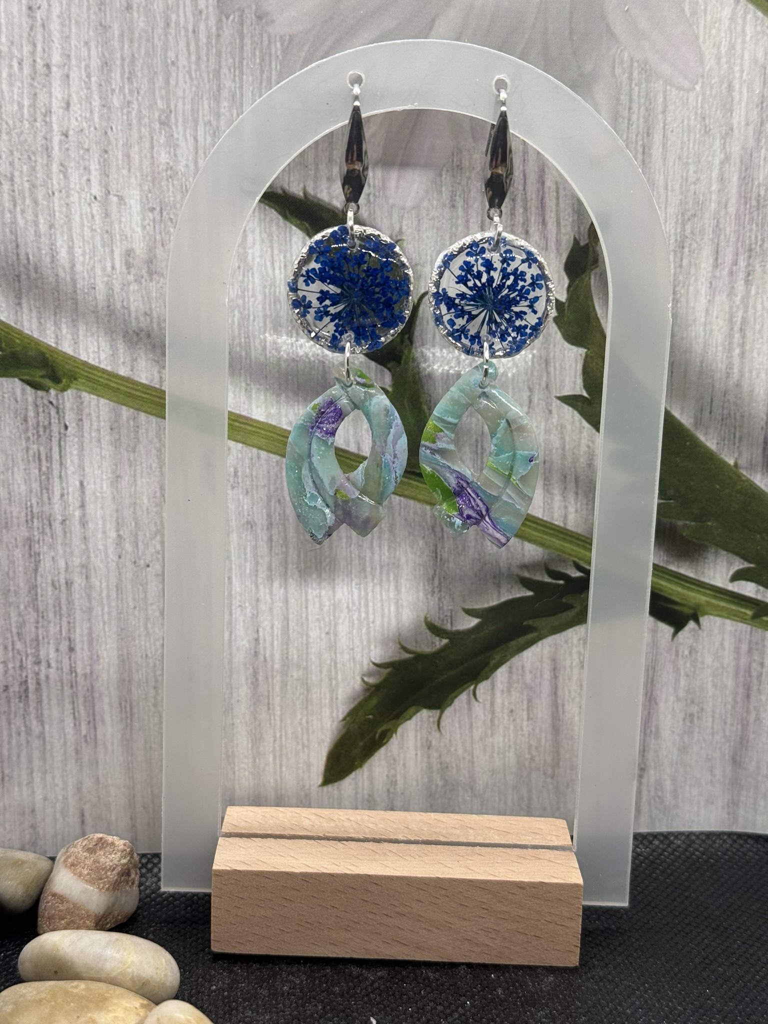 Pastel Faux Stone on Handmade floral Resin charm