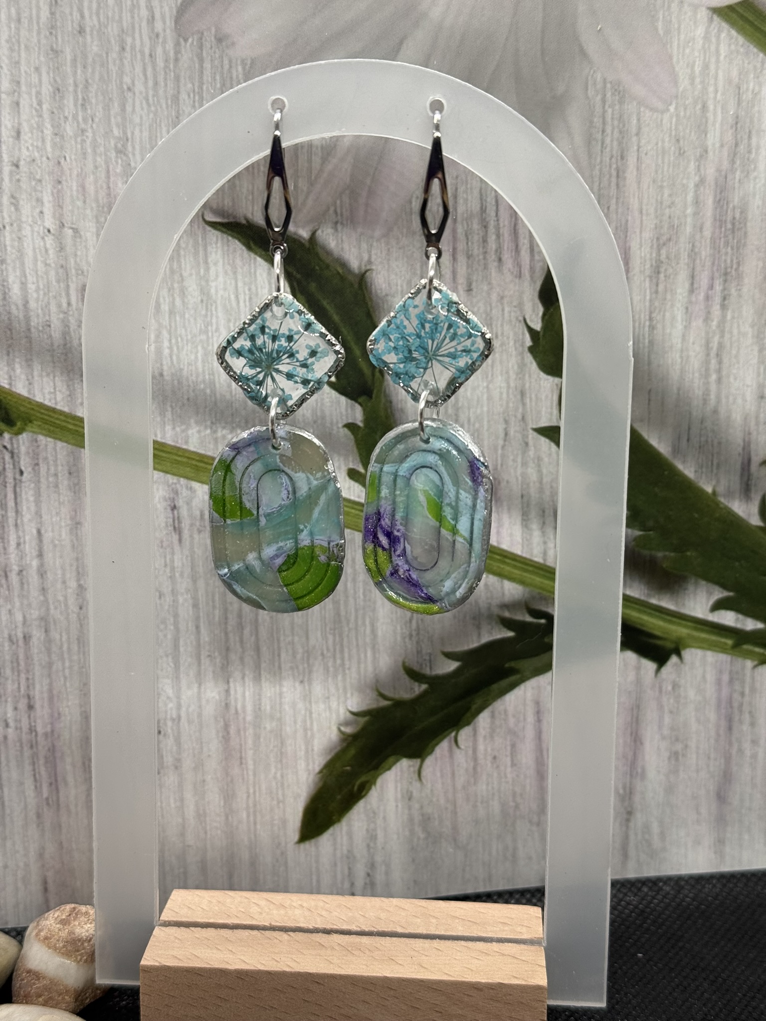 Pastel Faux Geometric and Flower Resin Earrings