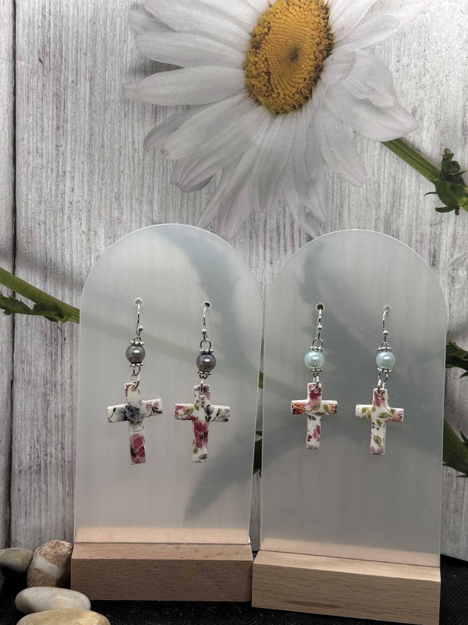 Floral Cross Earrings