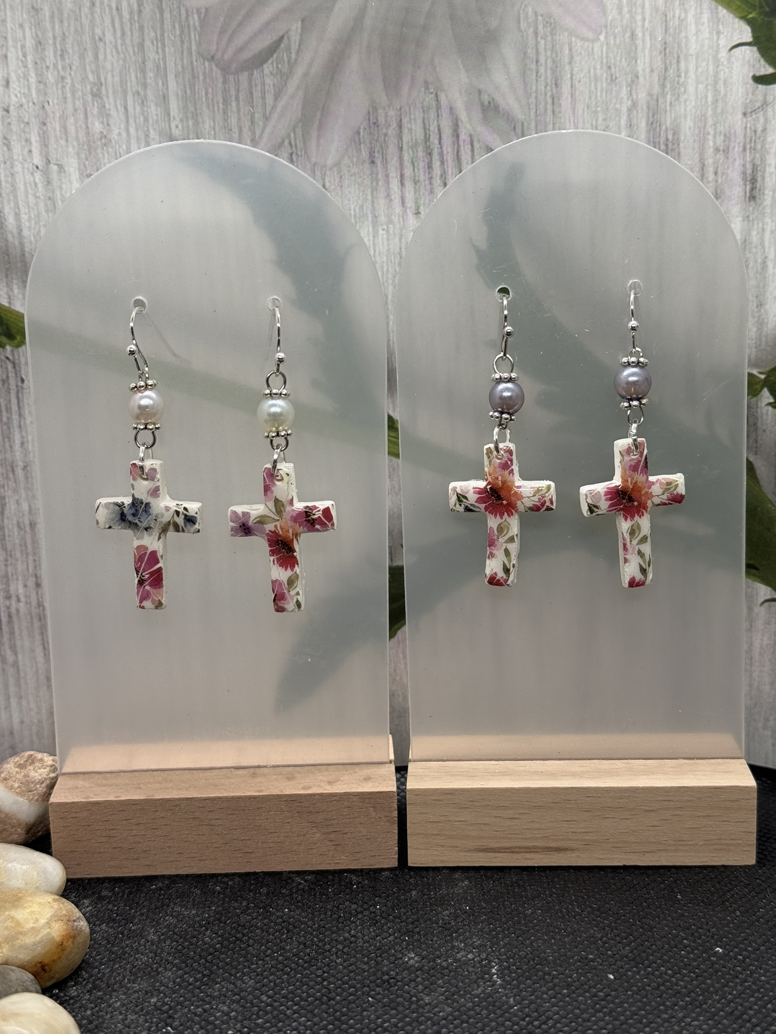 Floral Cross Earrings