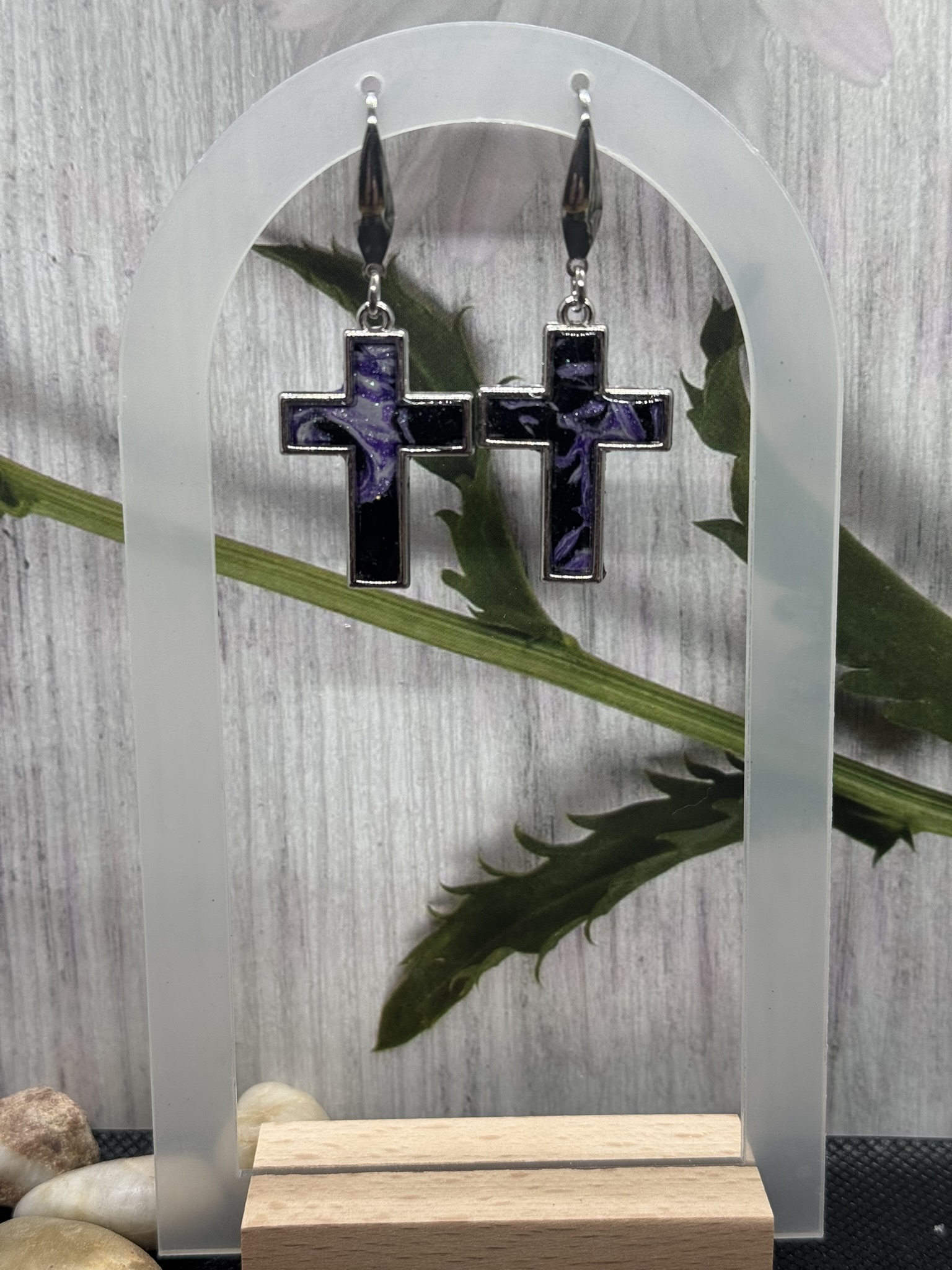 Purple Cross Earrings