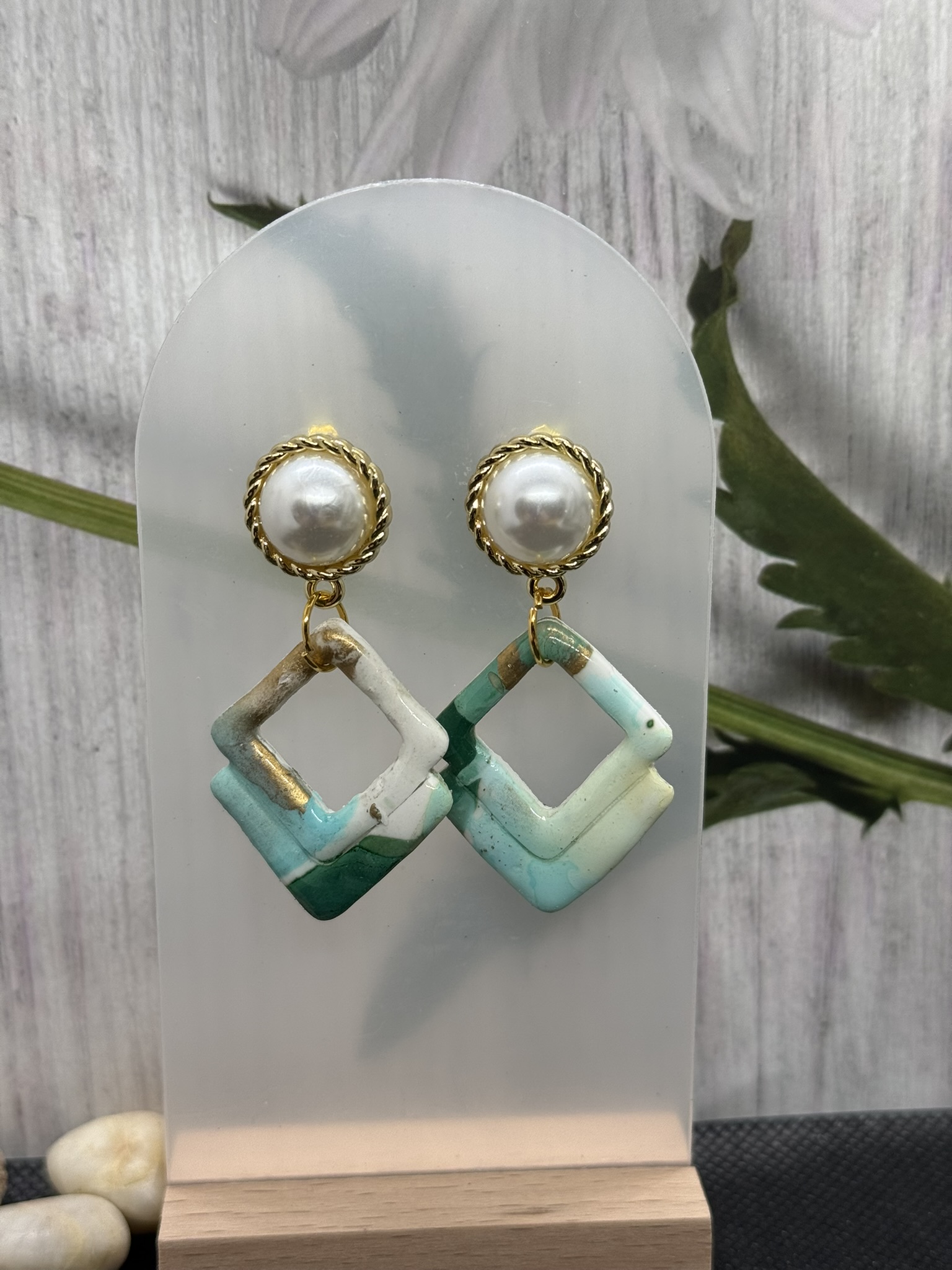 Elegant Faux Pearl and Geometric Earrings