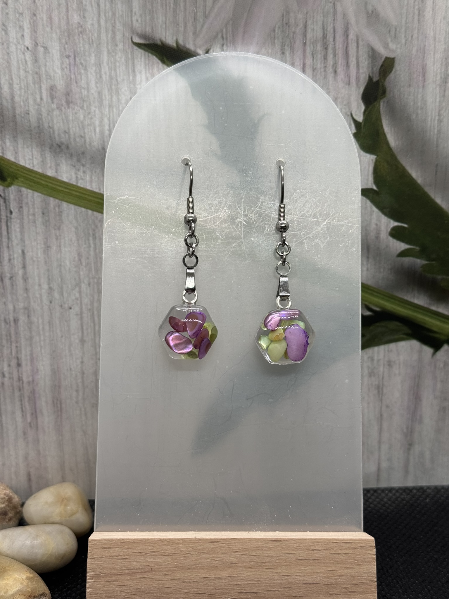 Resin and Abalone Drop Earrings