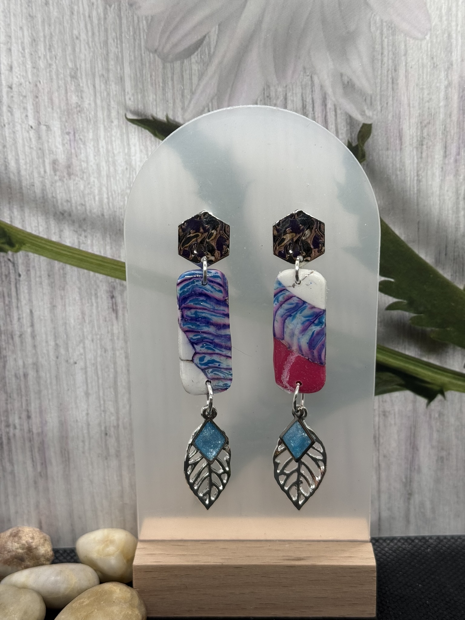Feather and Resin Dangle Earrings