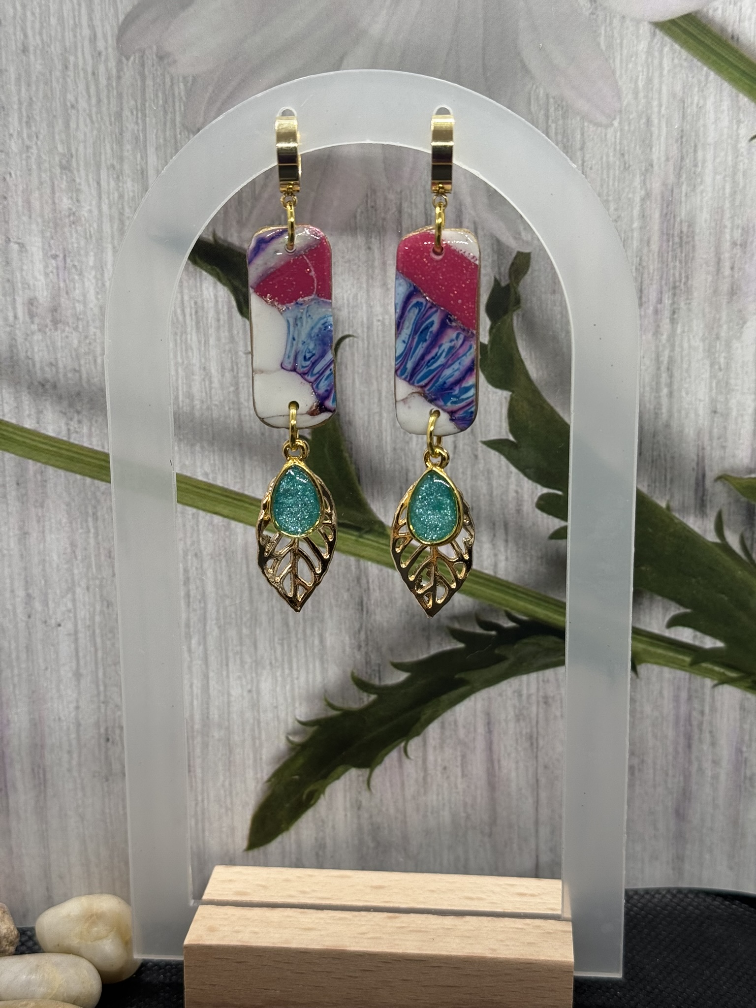 Gold Huggee leaf Statement Earrings