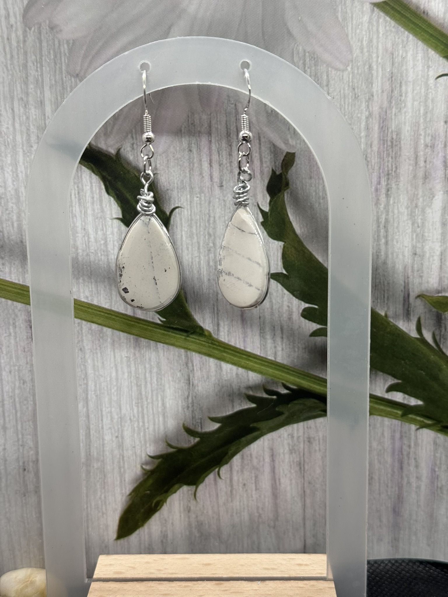 Dainty White Snake Skin Drop Earrings