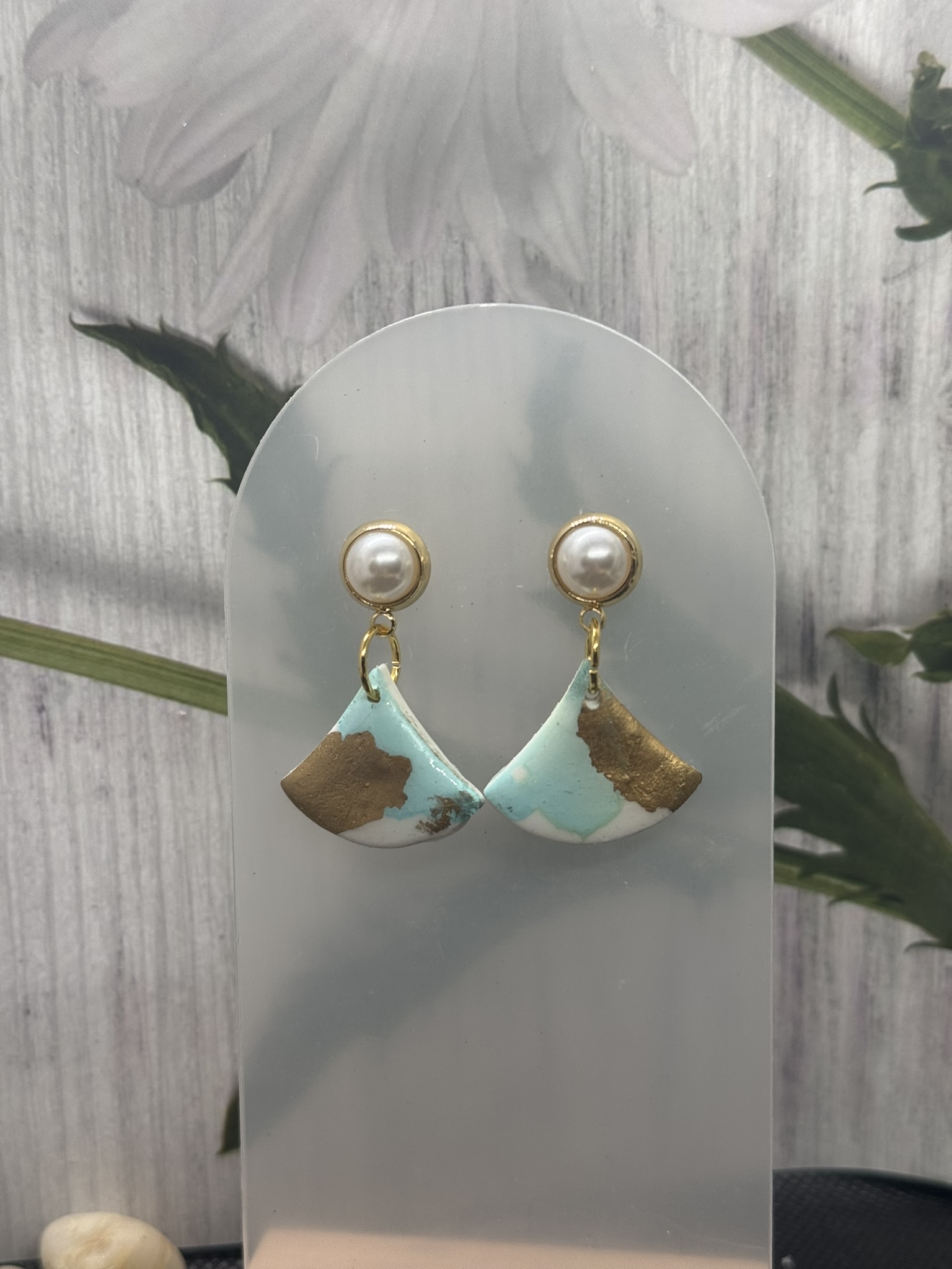 Faux pearl on Geometric Clay Dangle