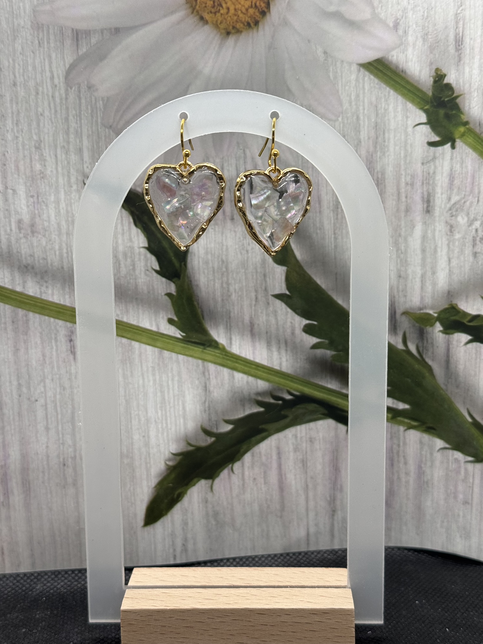 Heart-Shaped Resin and AbaloneEarrings