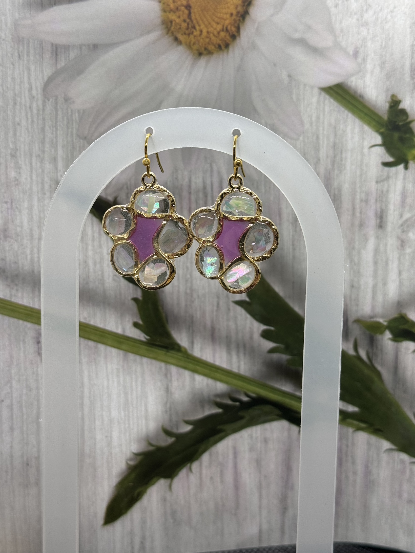 Flora Shaped Contemporary Abalone and Resin Earrings