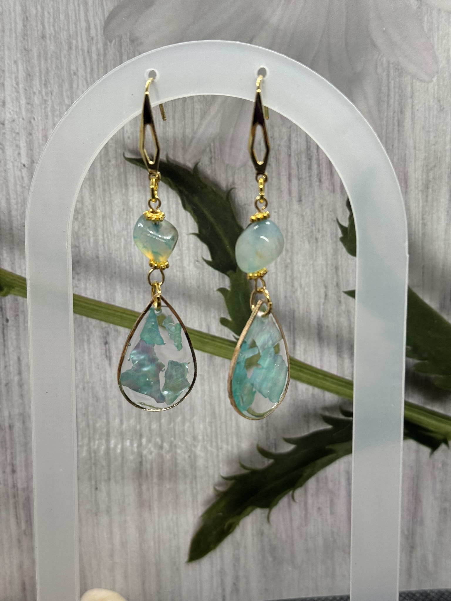 Teardrop Abalone and Gemstone Earrings
