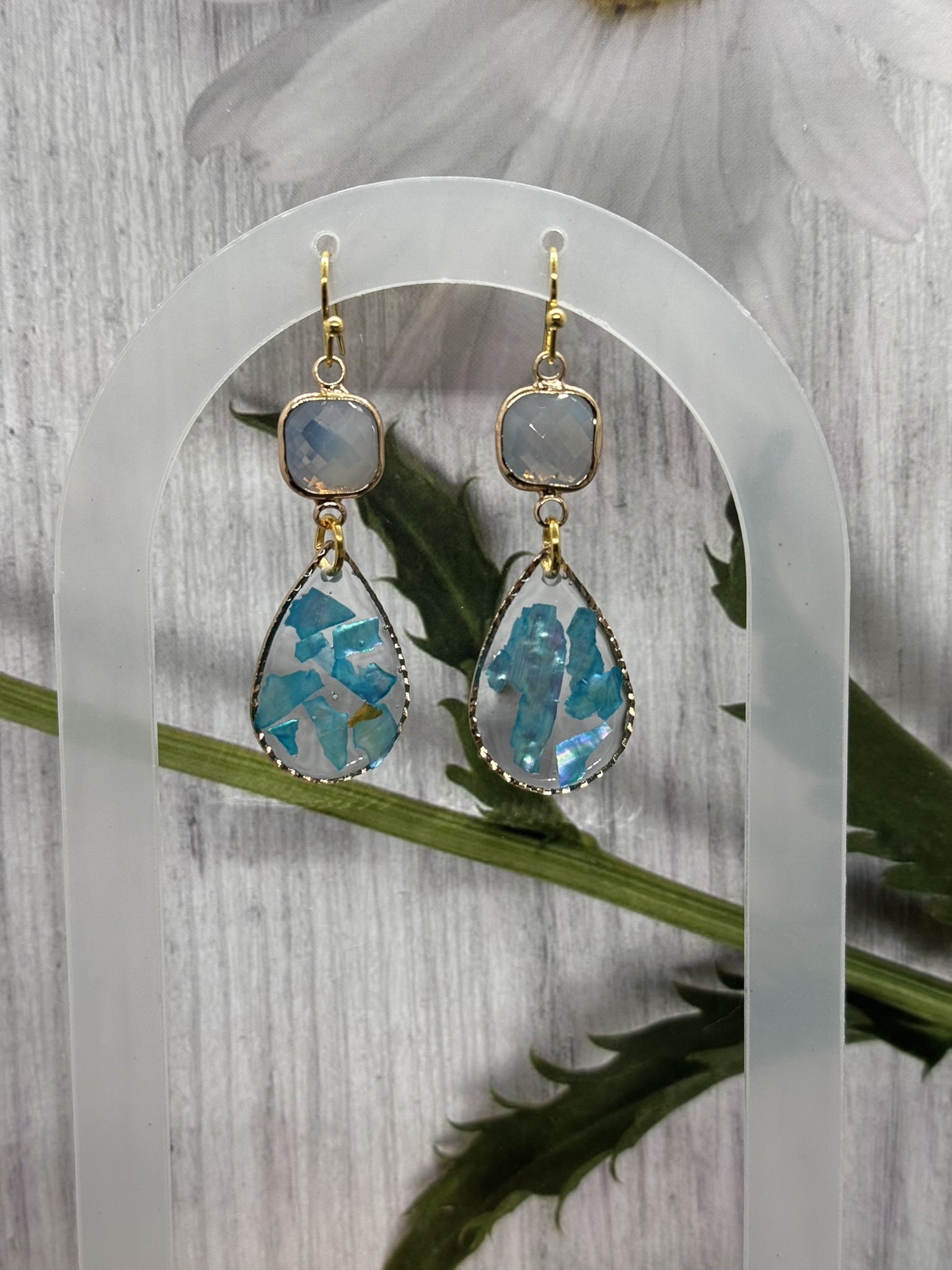 Resin and Abalone Dangle Earrings