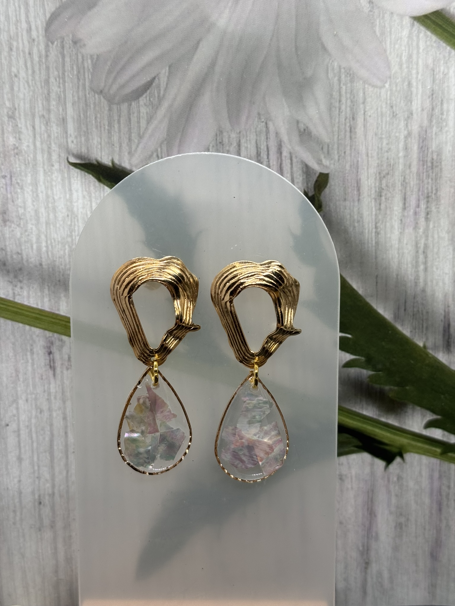 Teardrop Resin and abalone Dangle