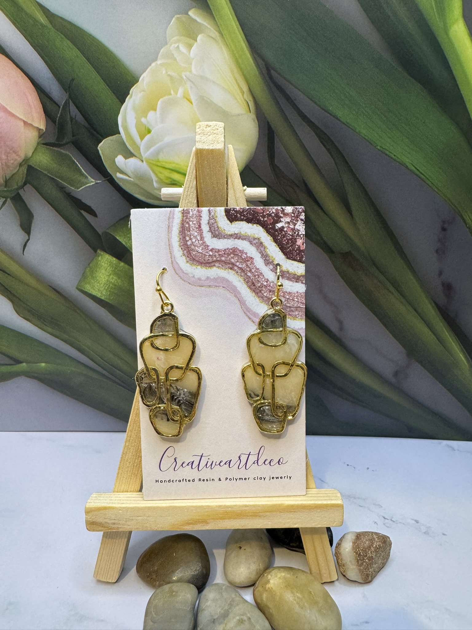 Geometric faux stone clay earrings