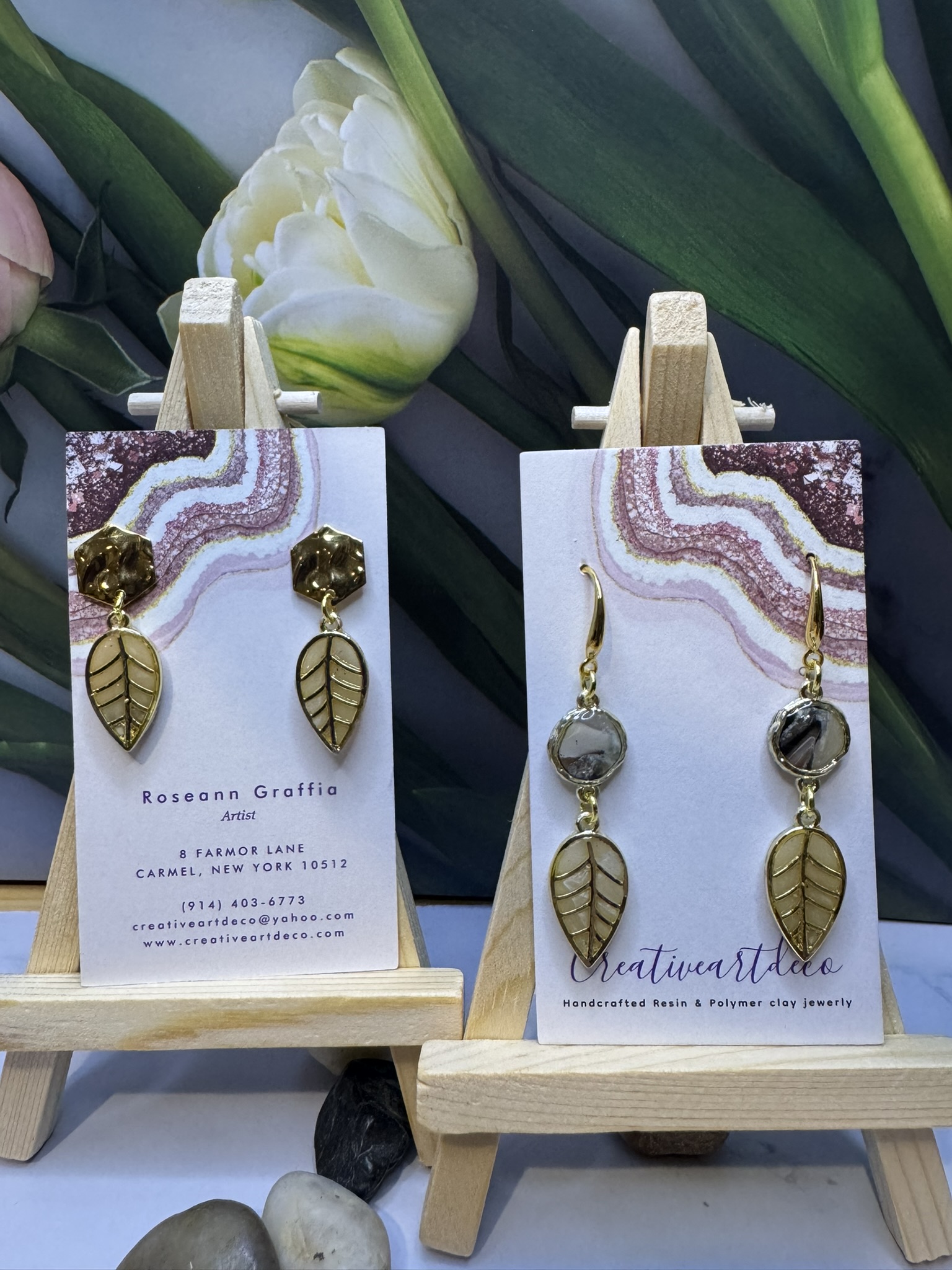 Faux Clay Stone Feather Earrings