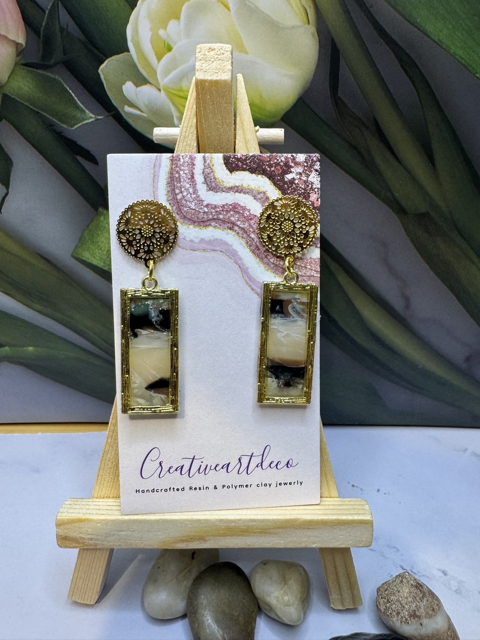 Rectangular faux clay stone drop earrings