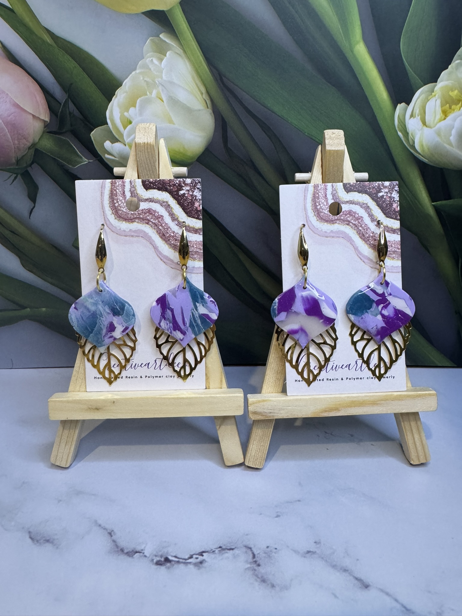 Stunning faux stone clay and leaf dangles