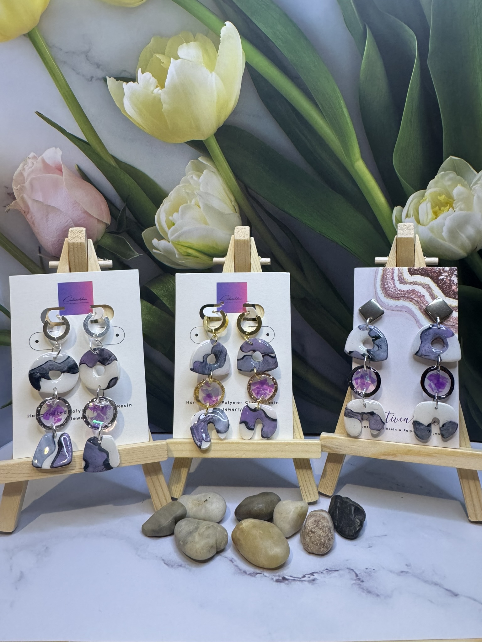 Faux Stone Clay and Resin Earrings