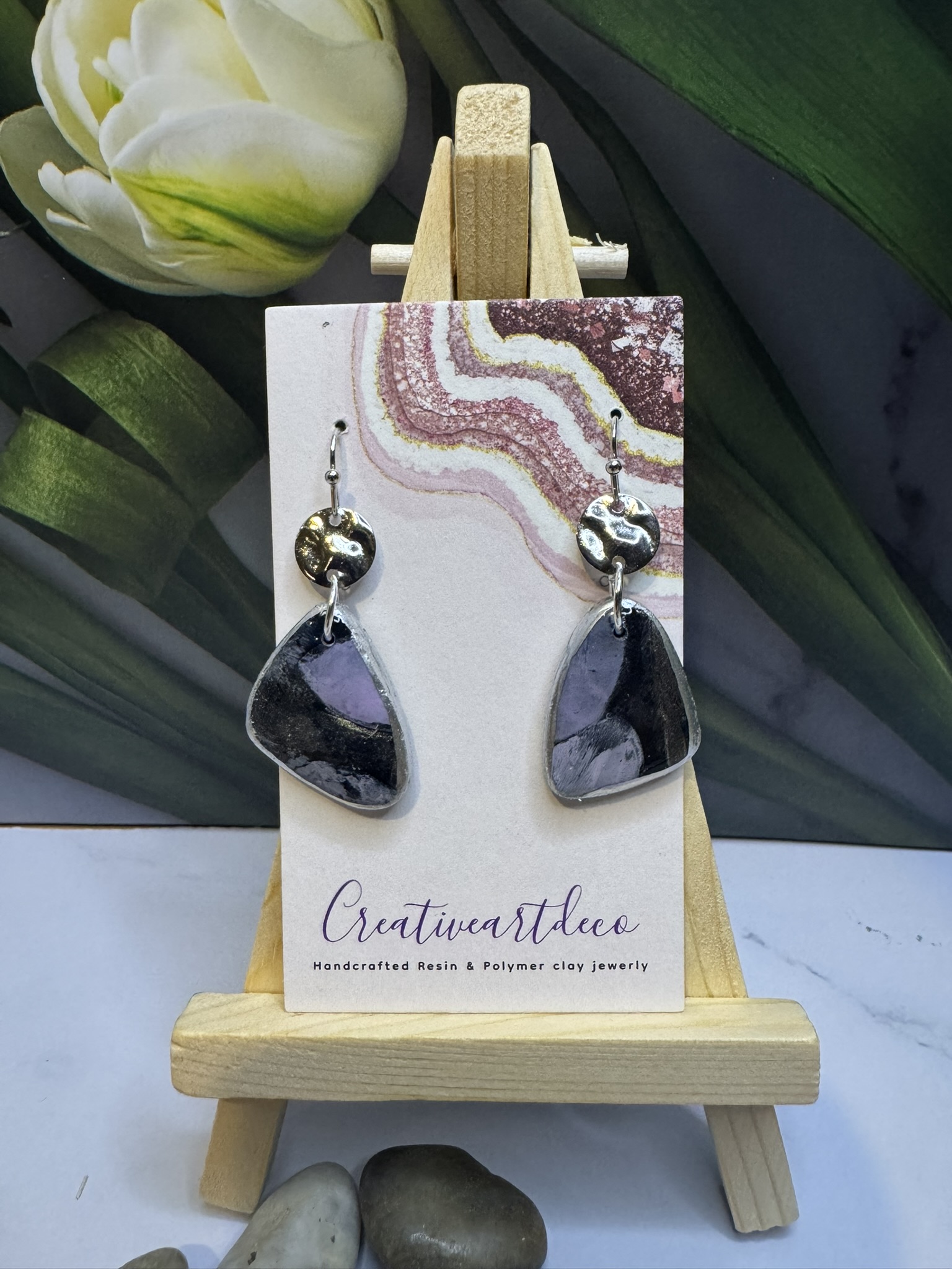 Organic Faux Clay and Hammered Steel Dangle