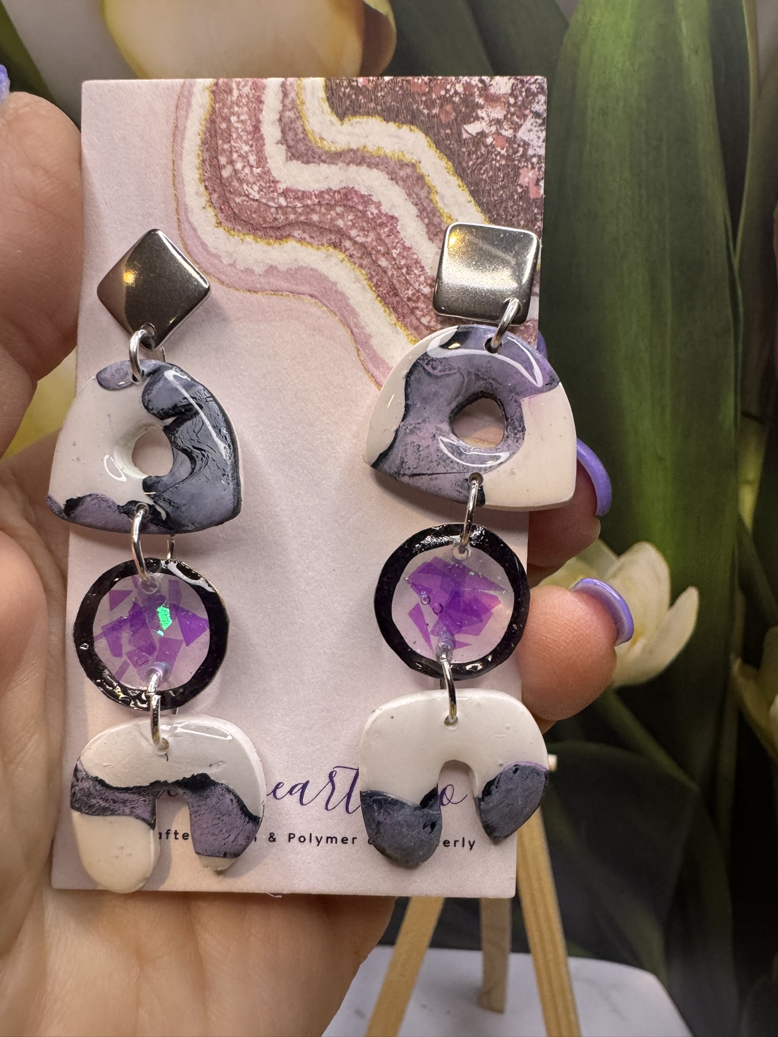 Faux Stone Clay and Resin Earrings