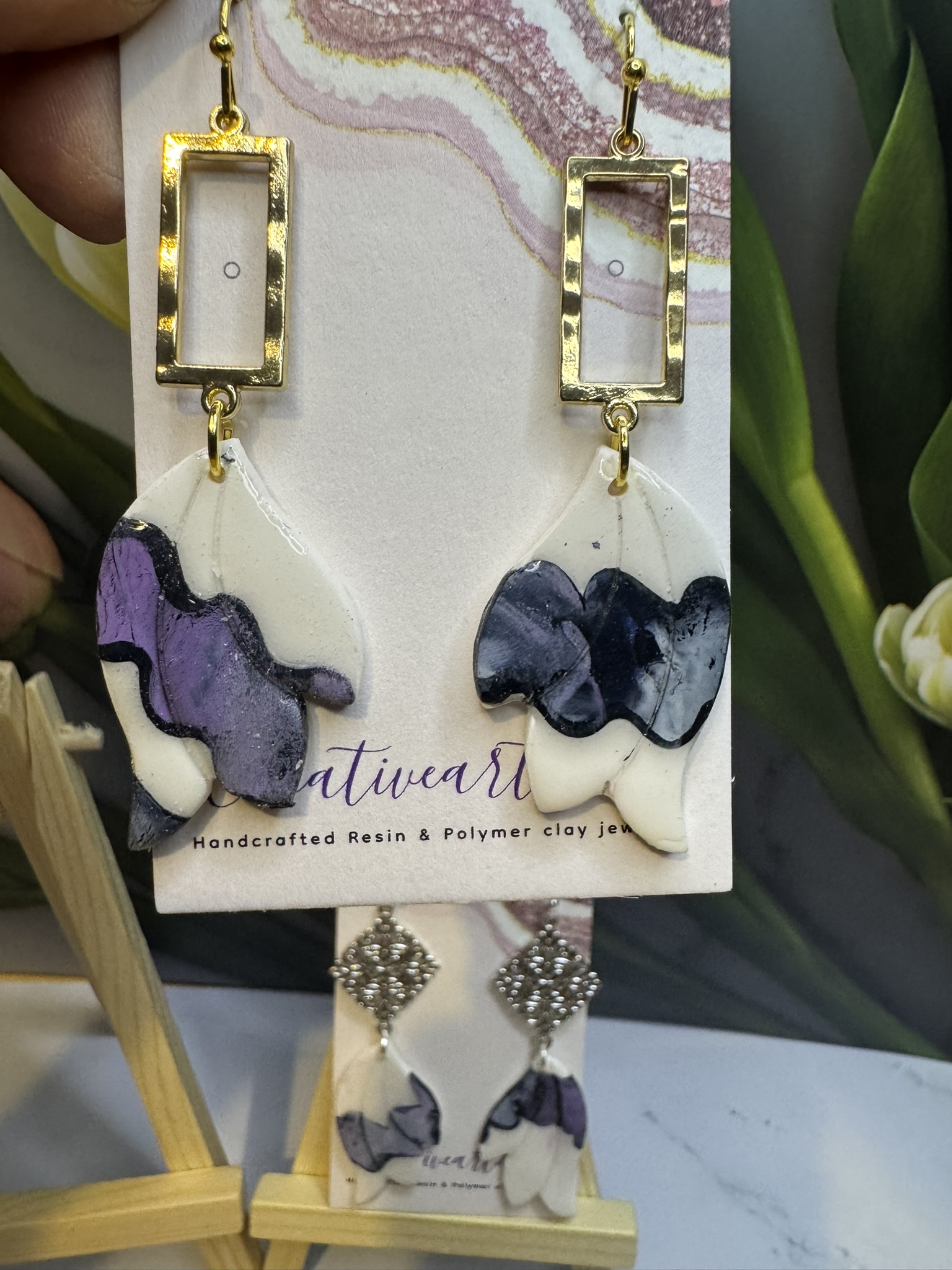Floral fan dangle earrings