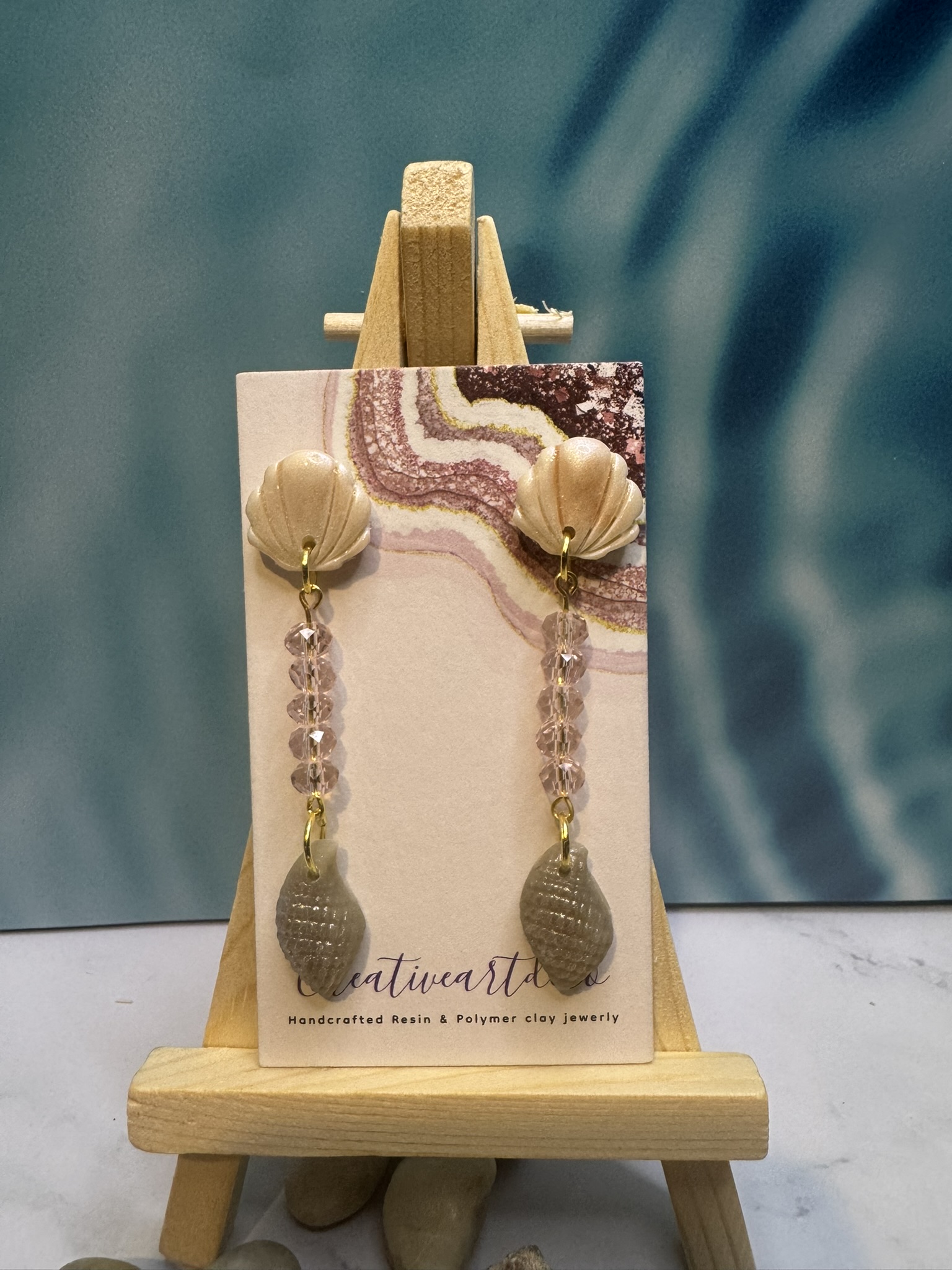 Shell and Crystal Dangle Earrings