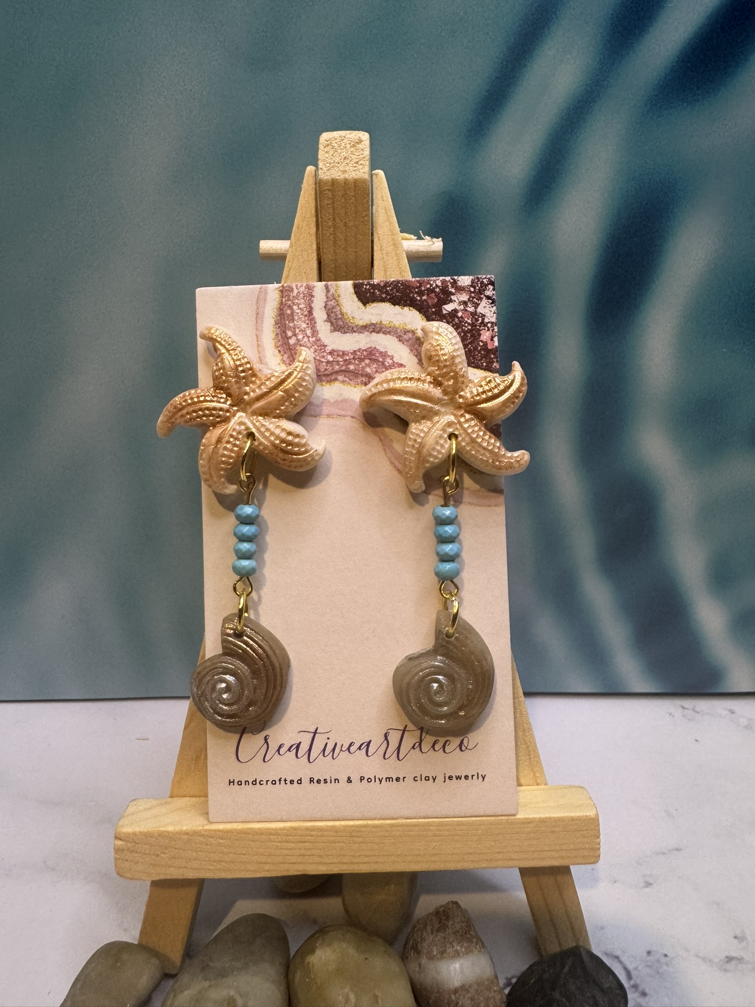 Starfish and Seashell Turquoise Drop Earrings