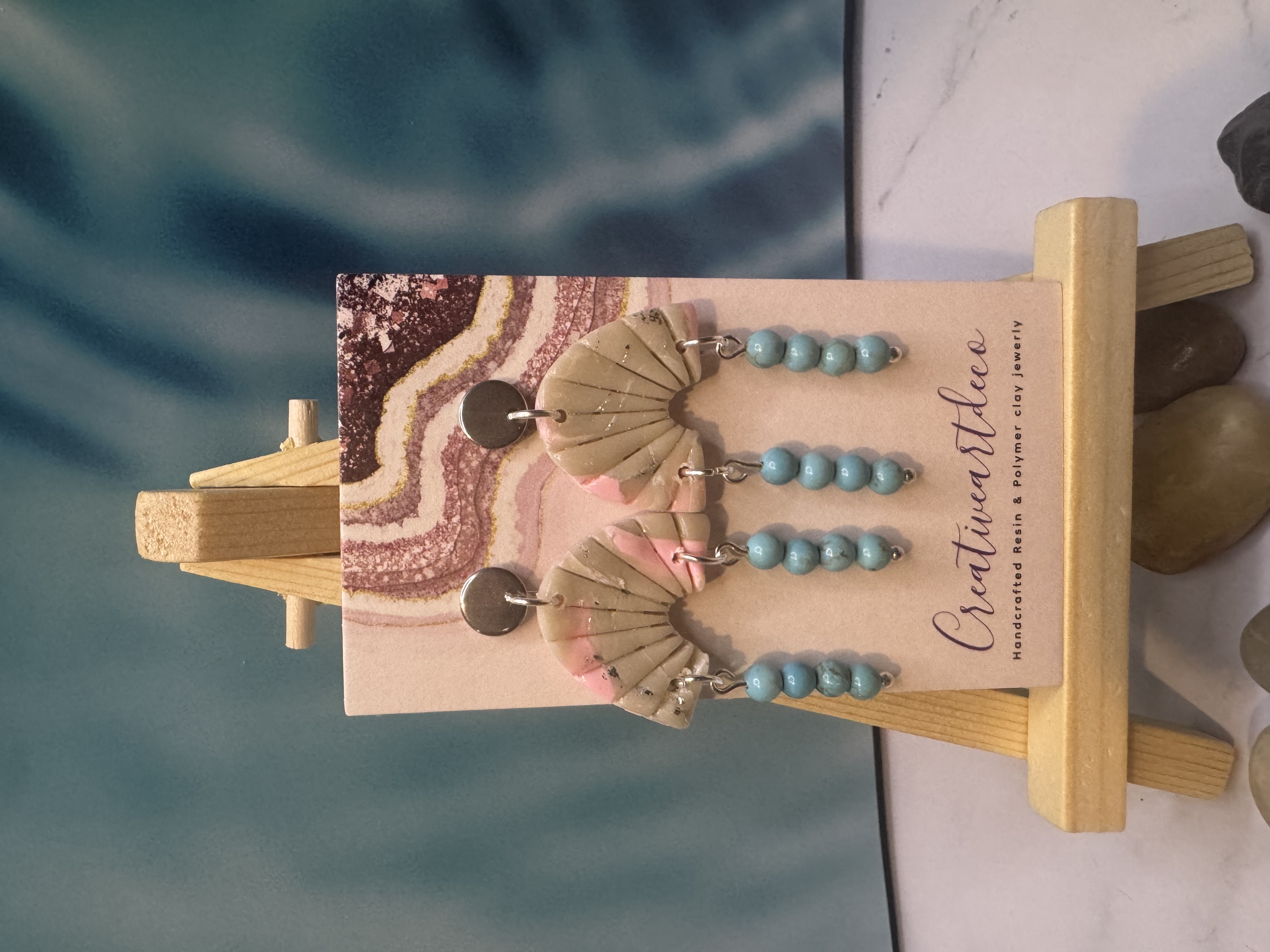 Geometric Clay and Turquoise Earrings