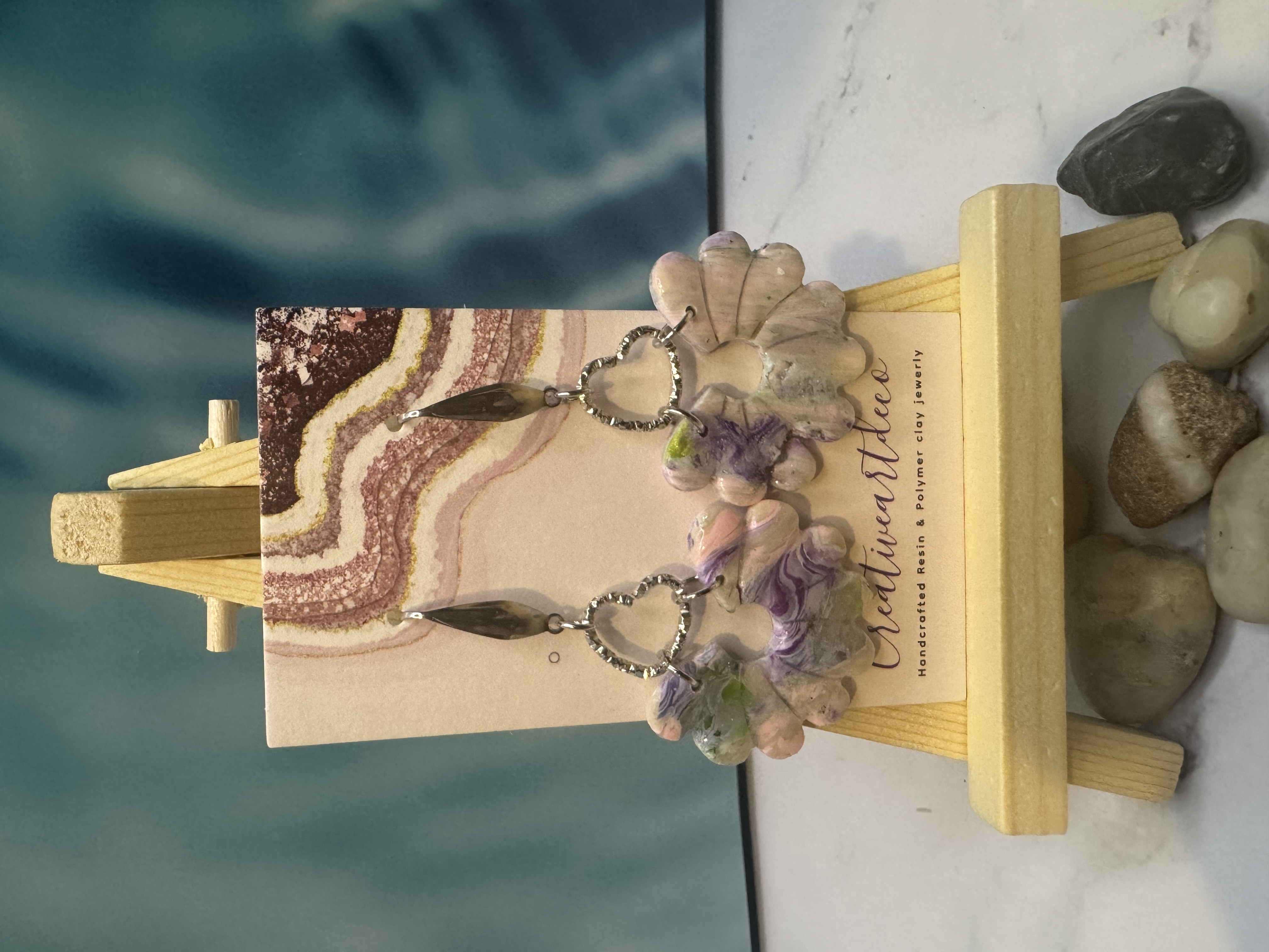 Floral and Heart Dangle Earrings