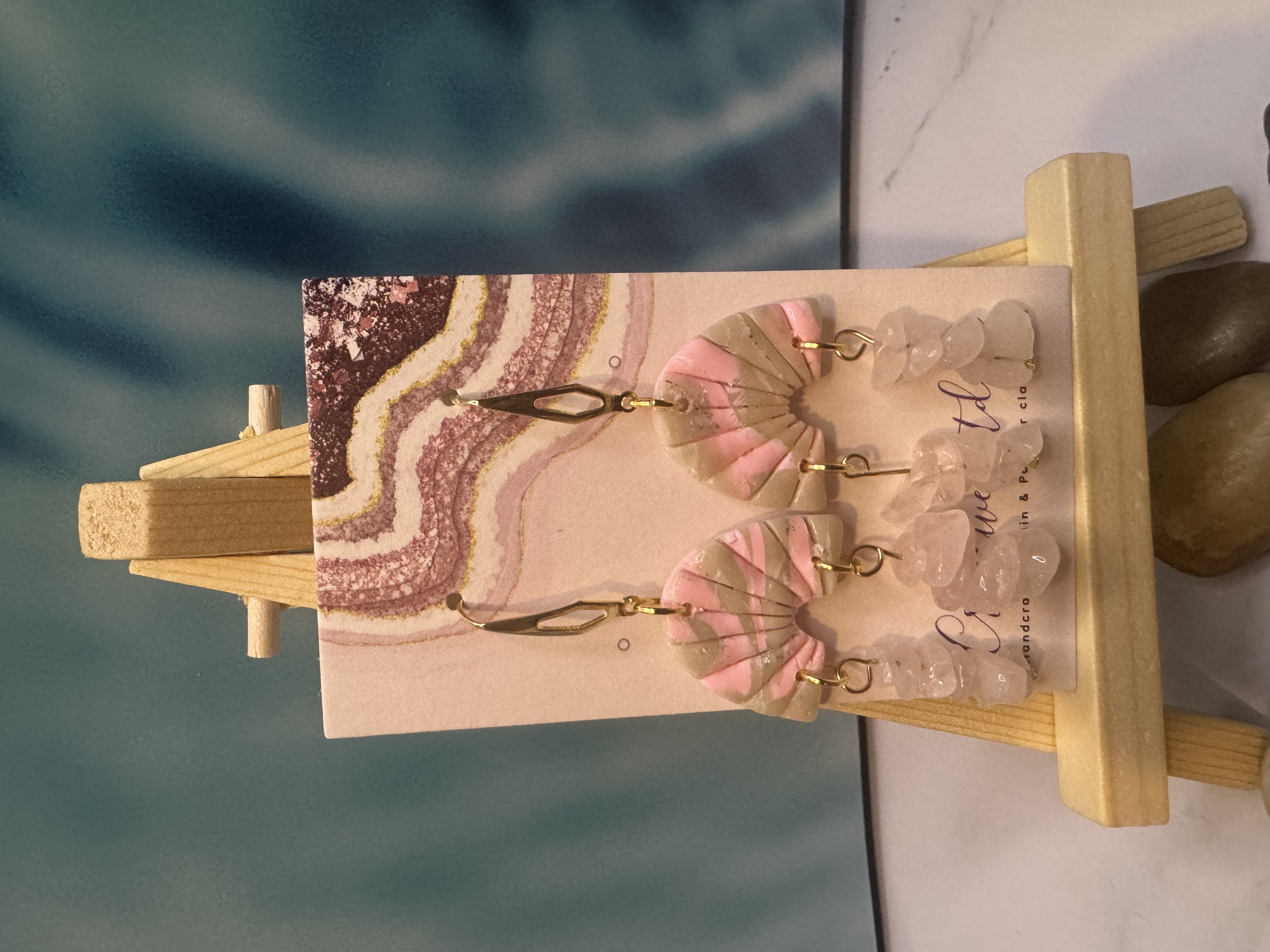 Arch Clay with Pink Gemstone dangle