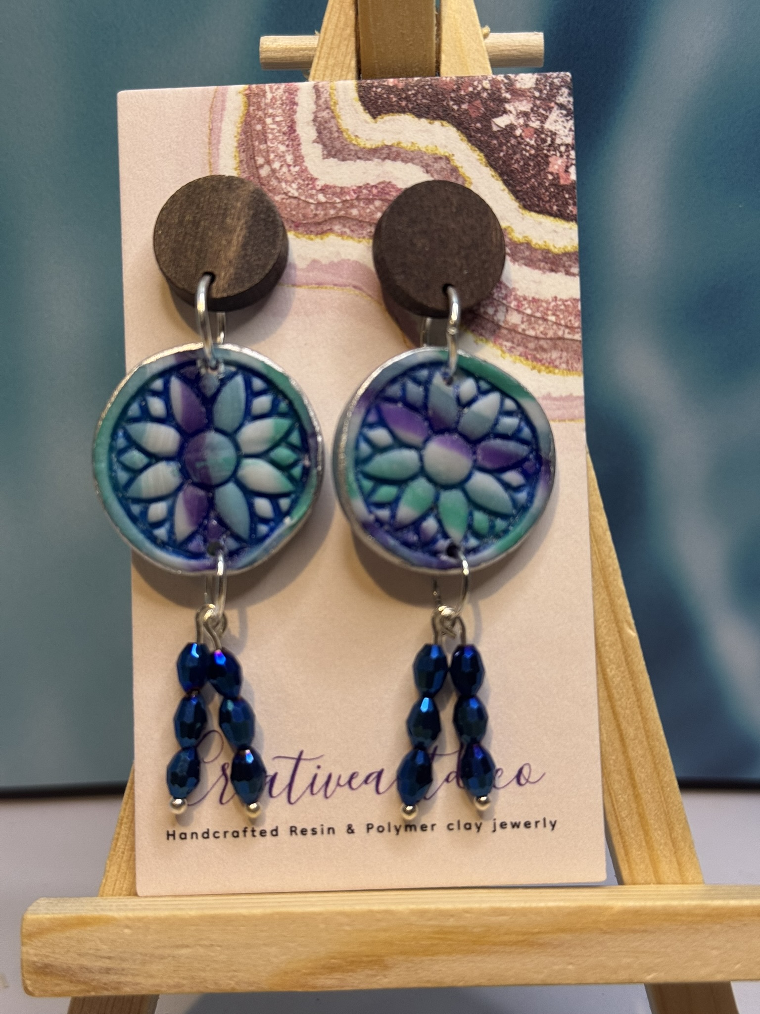 Boho Style Dangles with Wood Post and Glass Beads