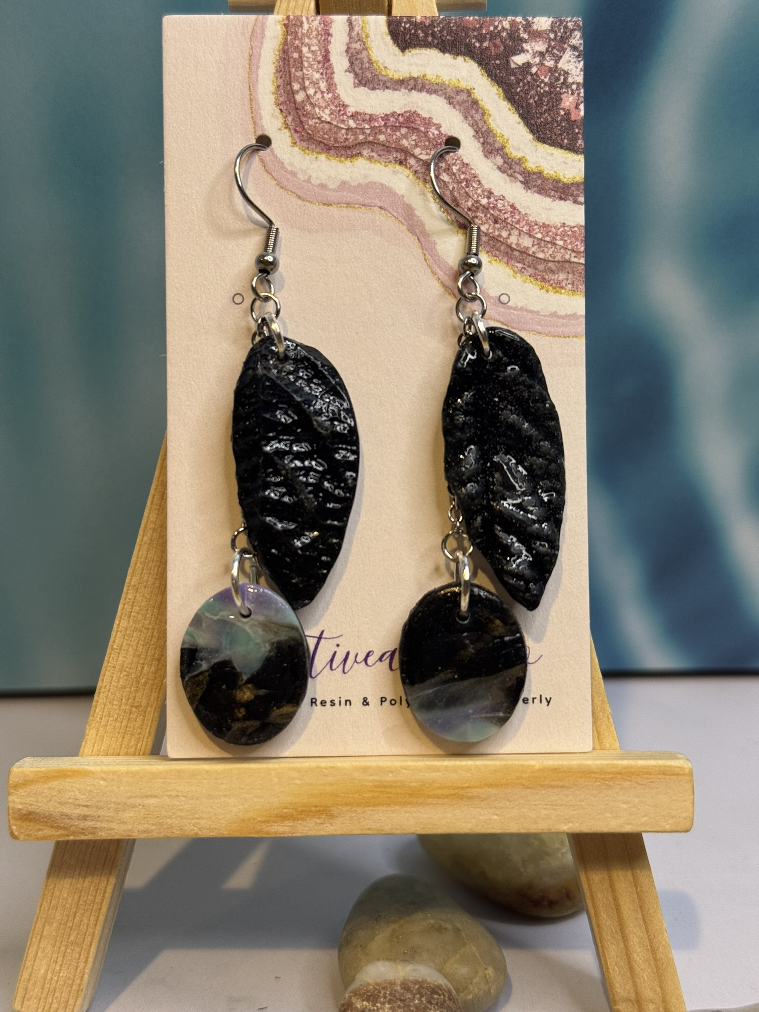 Leaf and Oval Dangle Earrings
