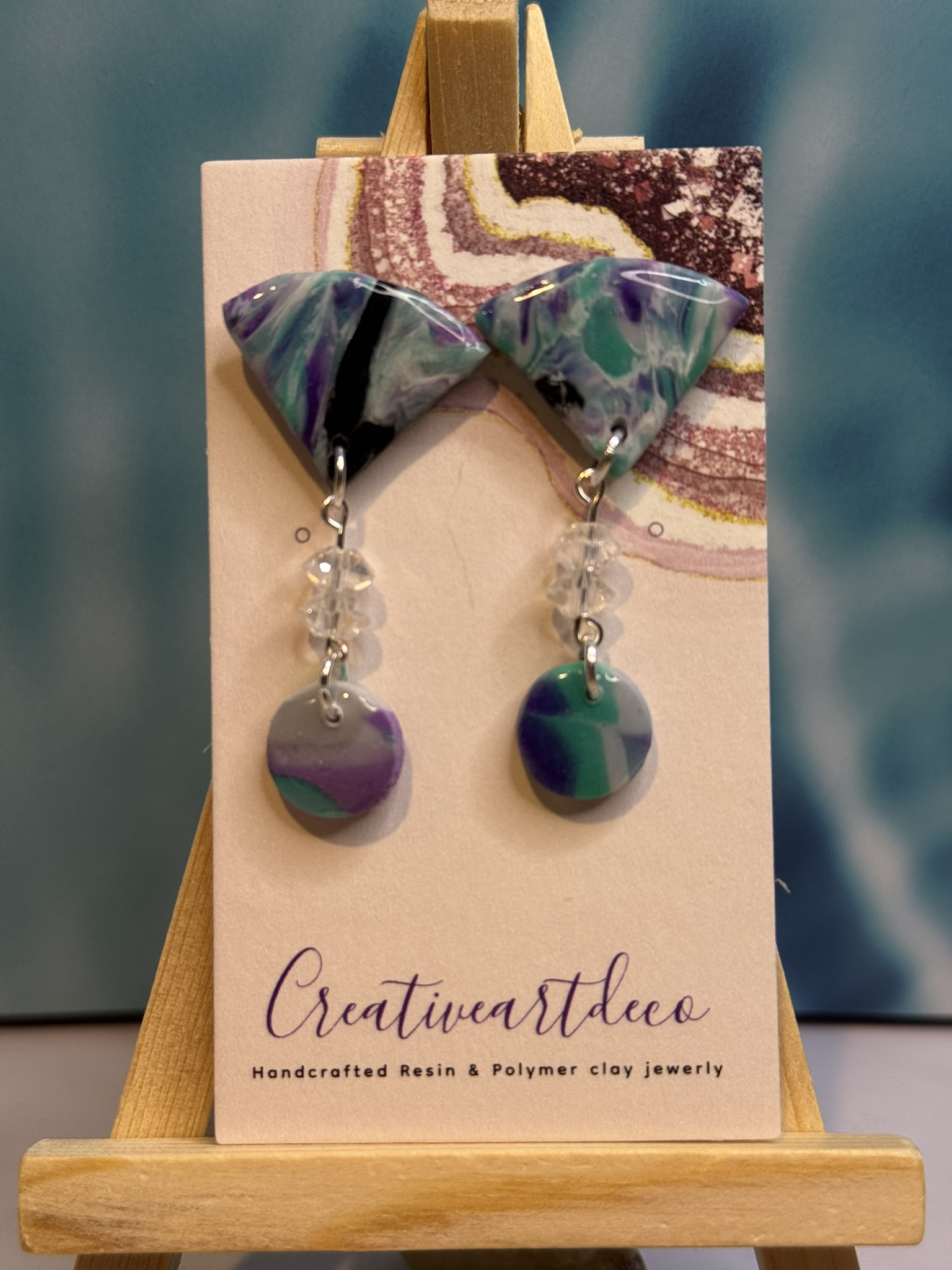 Faux Stone Clay Dangle with Crystal Beads