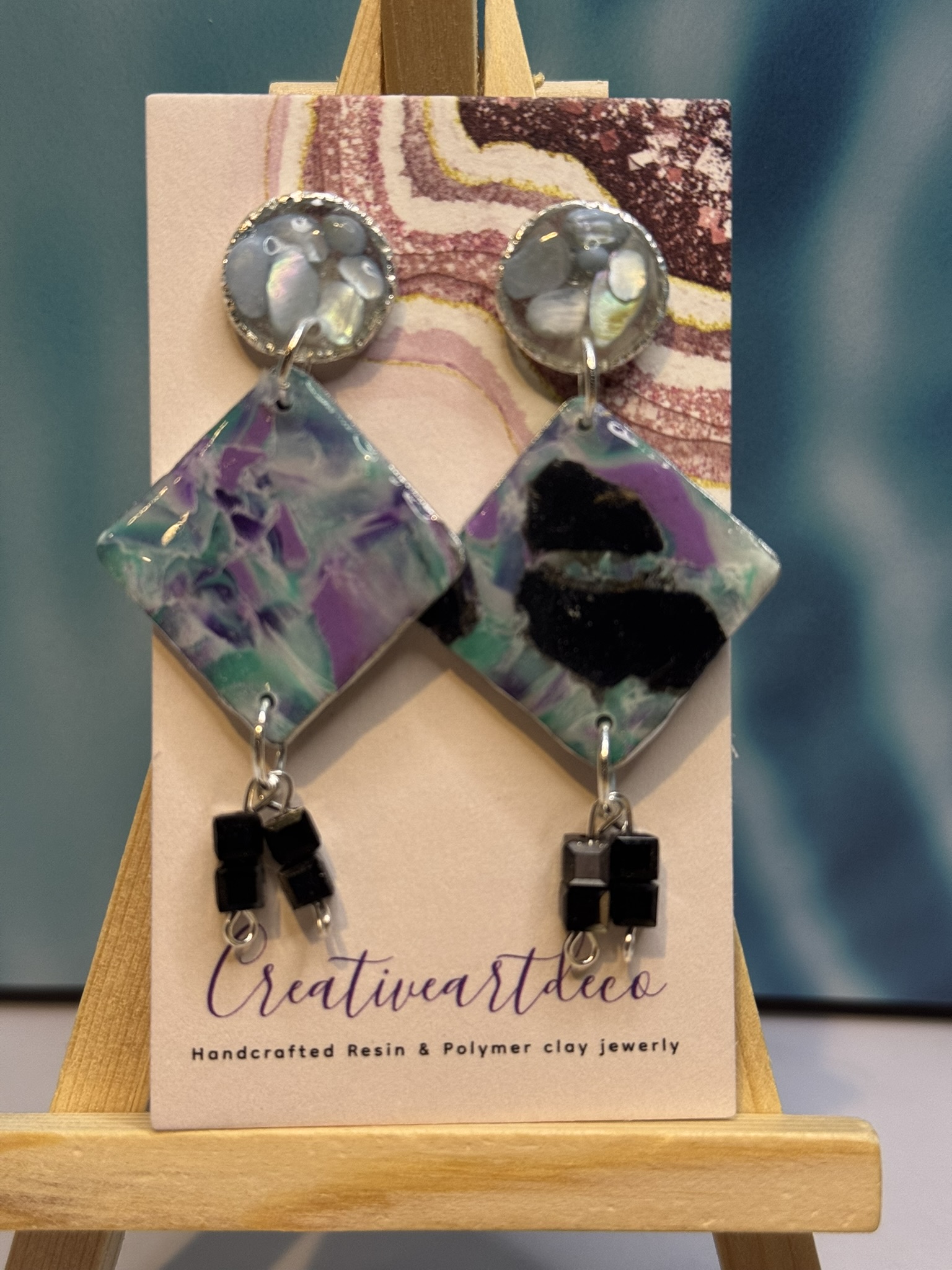 Square Dangle with Resin and Abalone