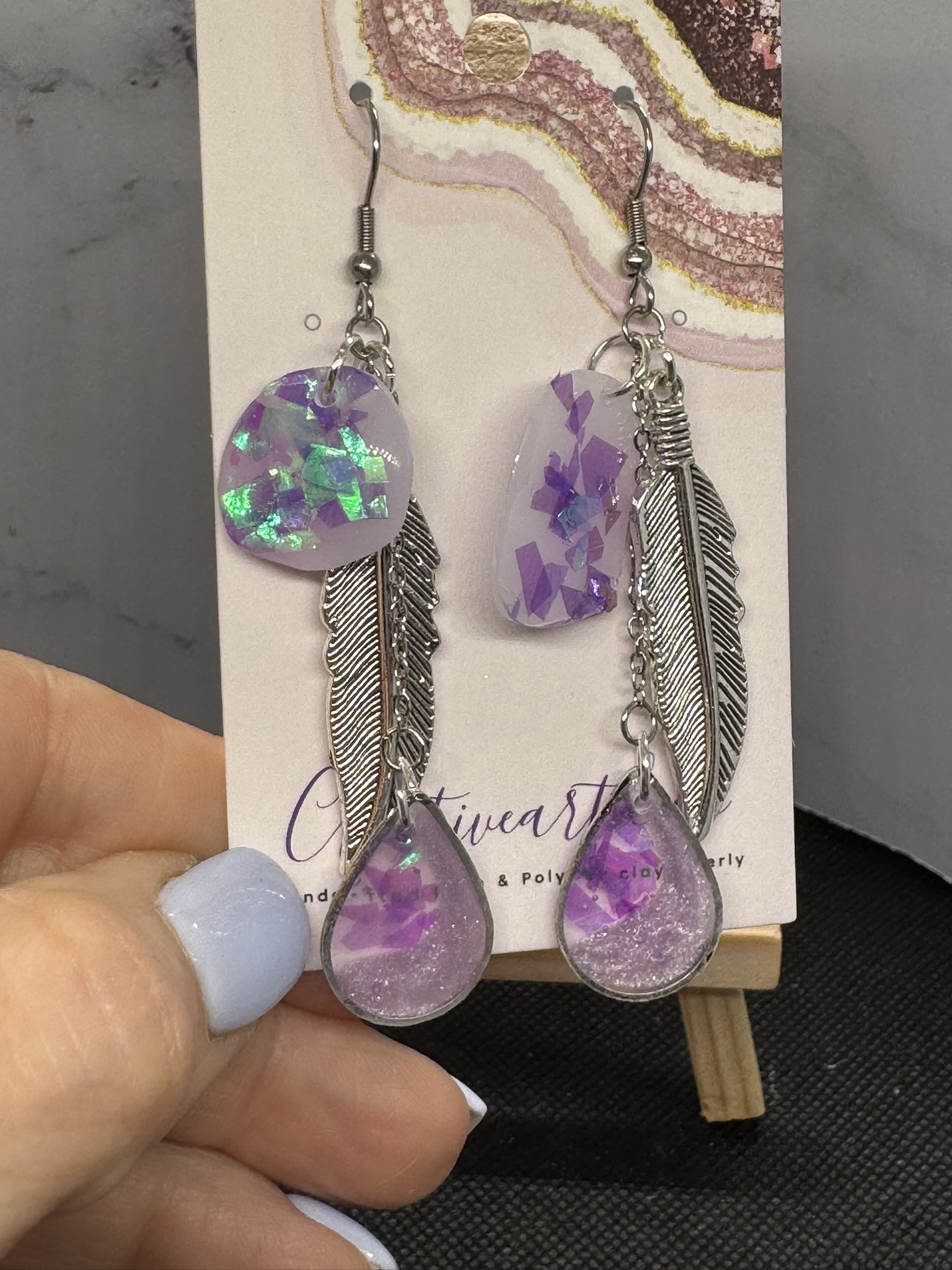 Handcrafted Feather and Resin Earrings