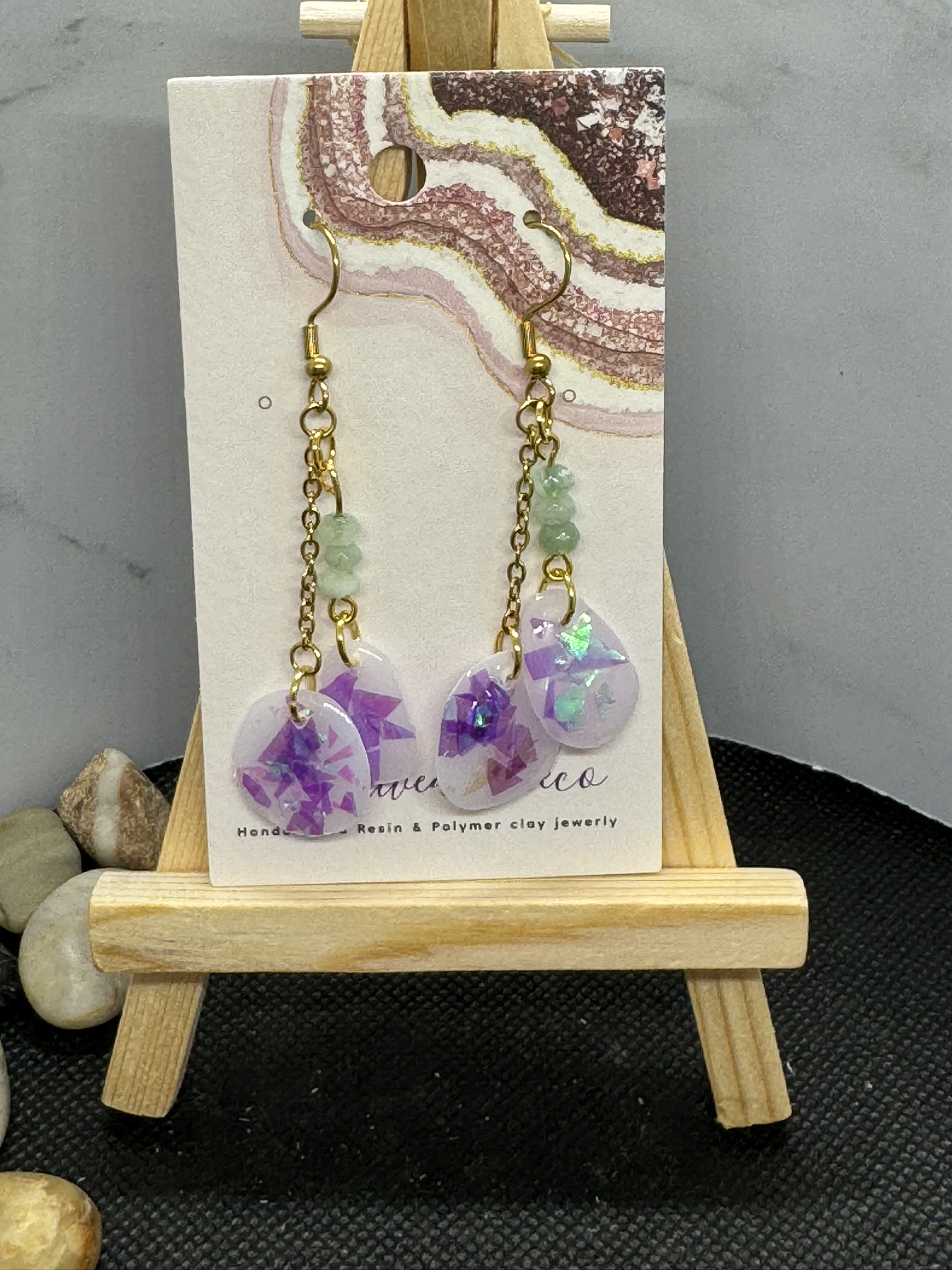 Dangle Earrings and Green Gemstone Beads