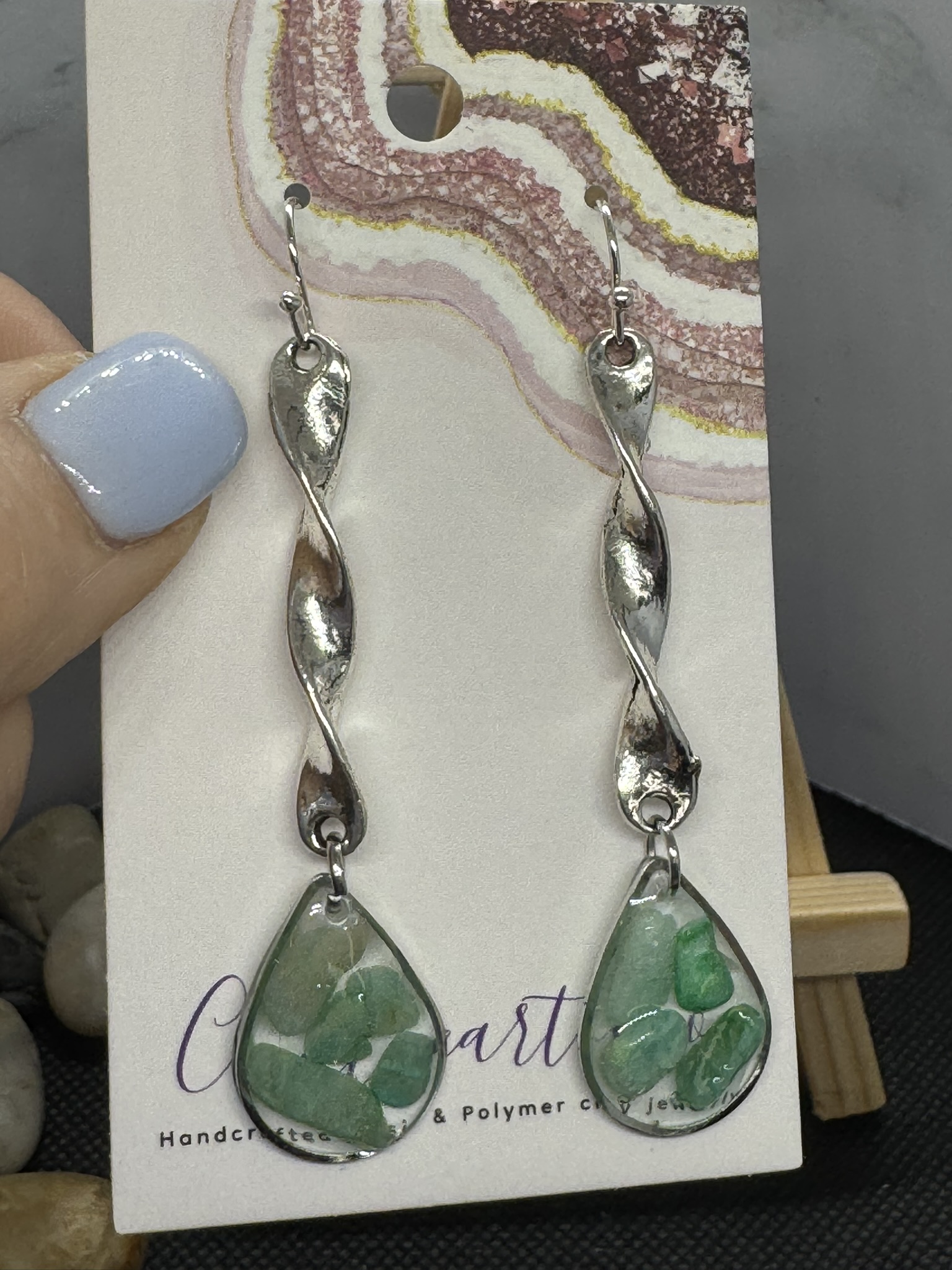 Silver Swirls with Green Abalone